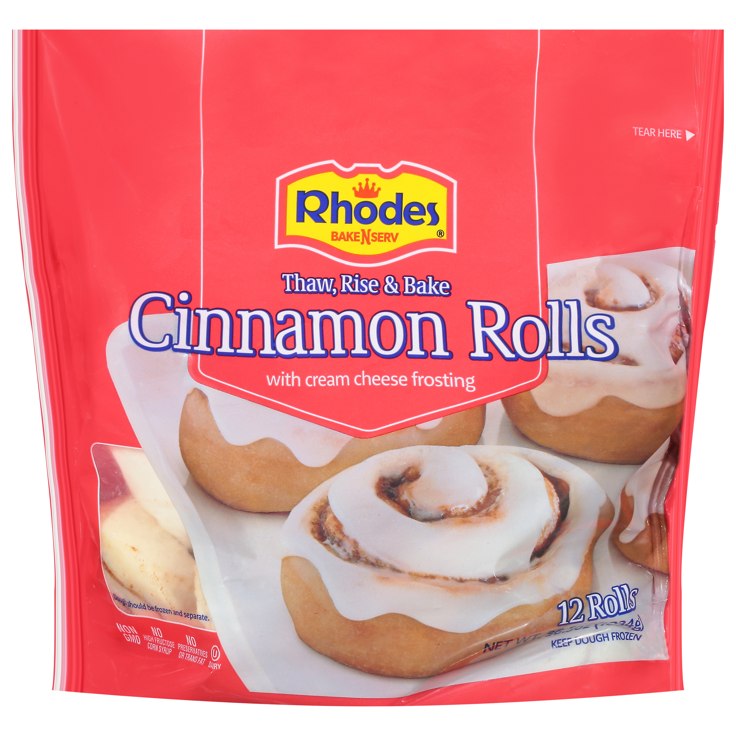 Rhodes Bake-N-Serv Cinnamon Rolls with Cream Cheese Frosting 12 ct Bag