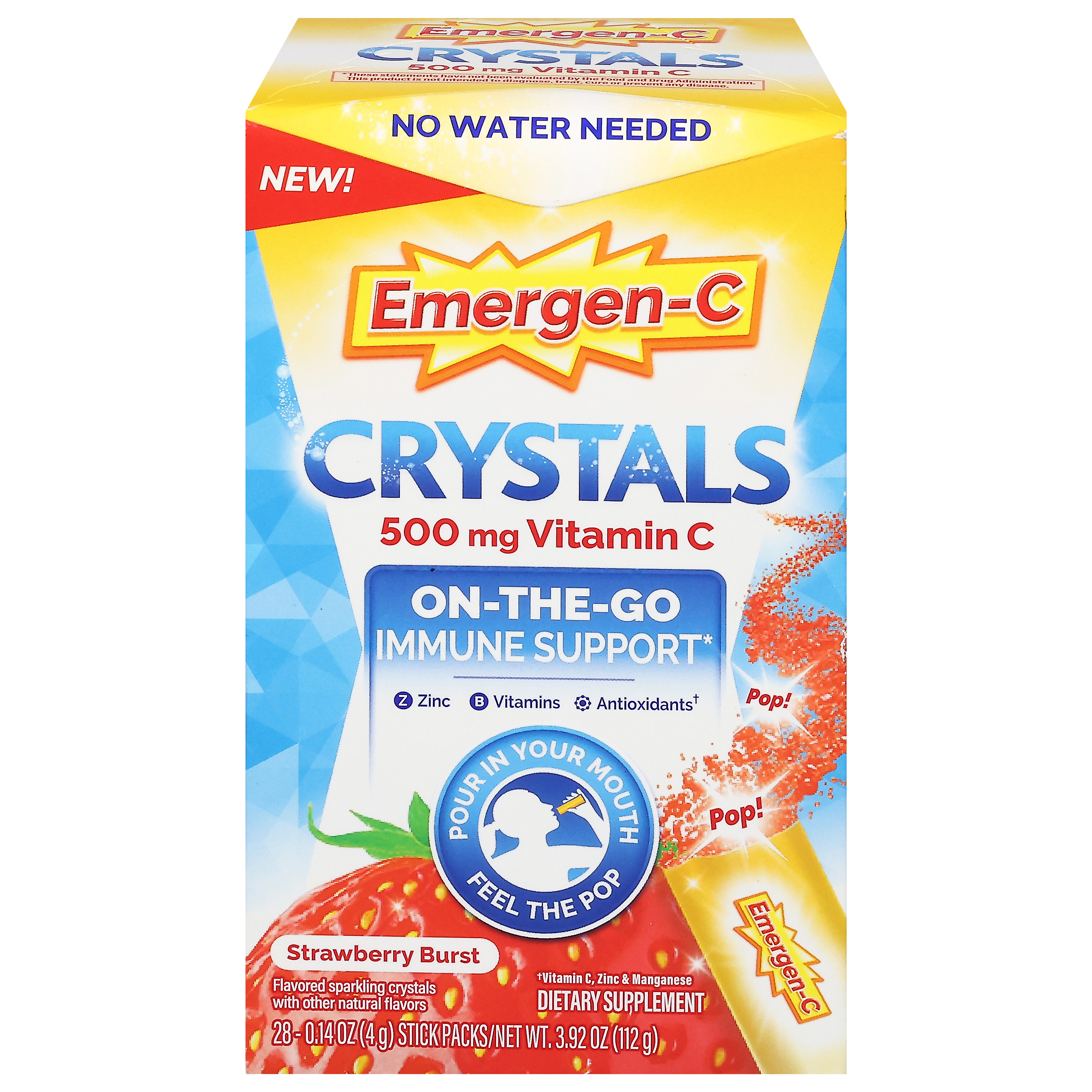 Emergen-C 500 mg Vitamin C On-the-Go Strawberry Burst Immune Support 28 - 0.14 oz Stick Packs