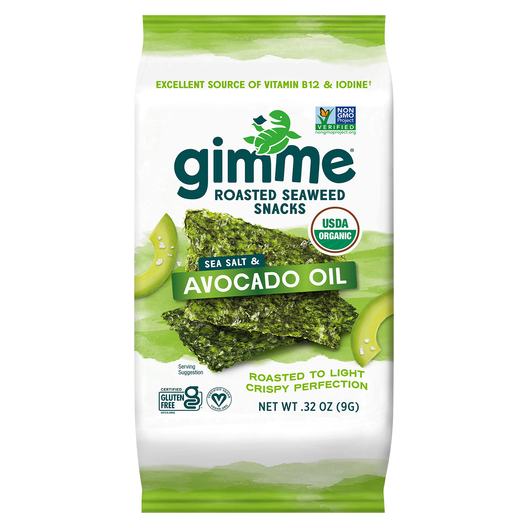 gimme Seaweed Organic Premium Roasted Seaweed Snack, Avocado & Sea Salt, .32oz
