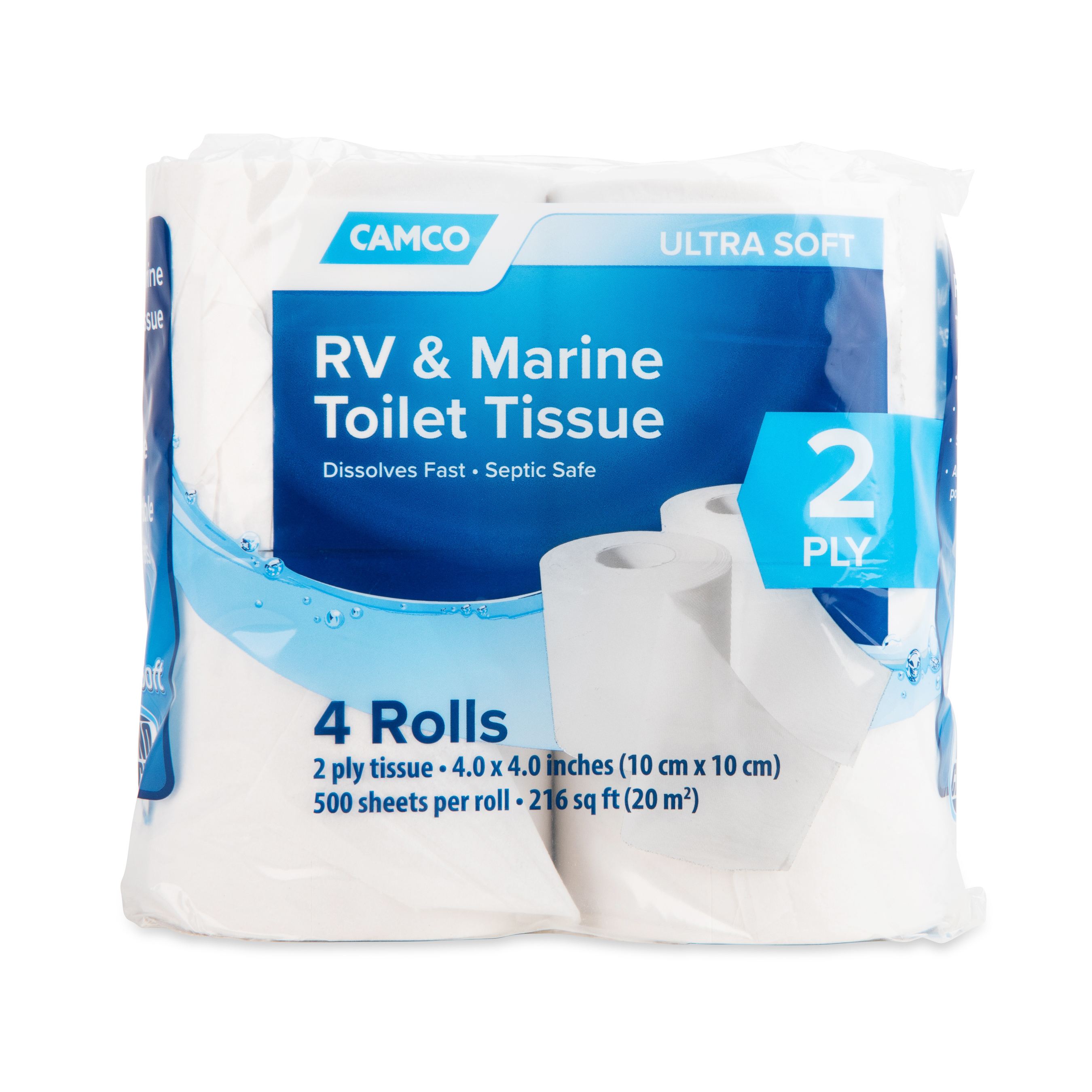 Camco Marine & RV Toilet Paper — 2-Ply — Septic Safe — Dissolves Fast — Dye & Fragrance Free — 16-Rolls (500 Sheets Per Roll)