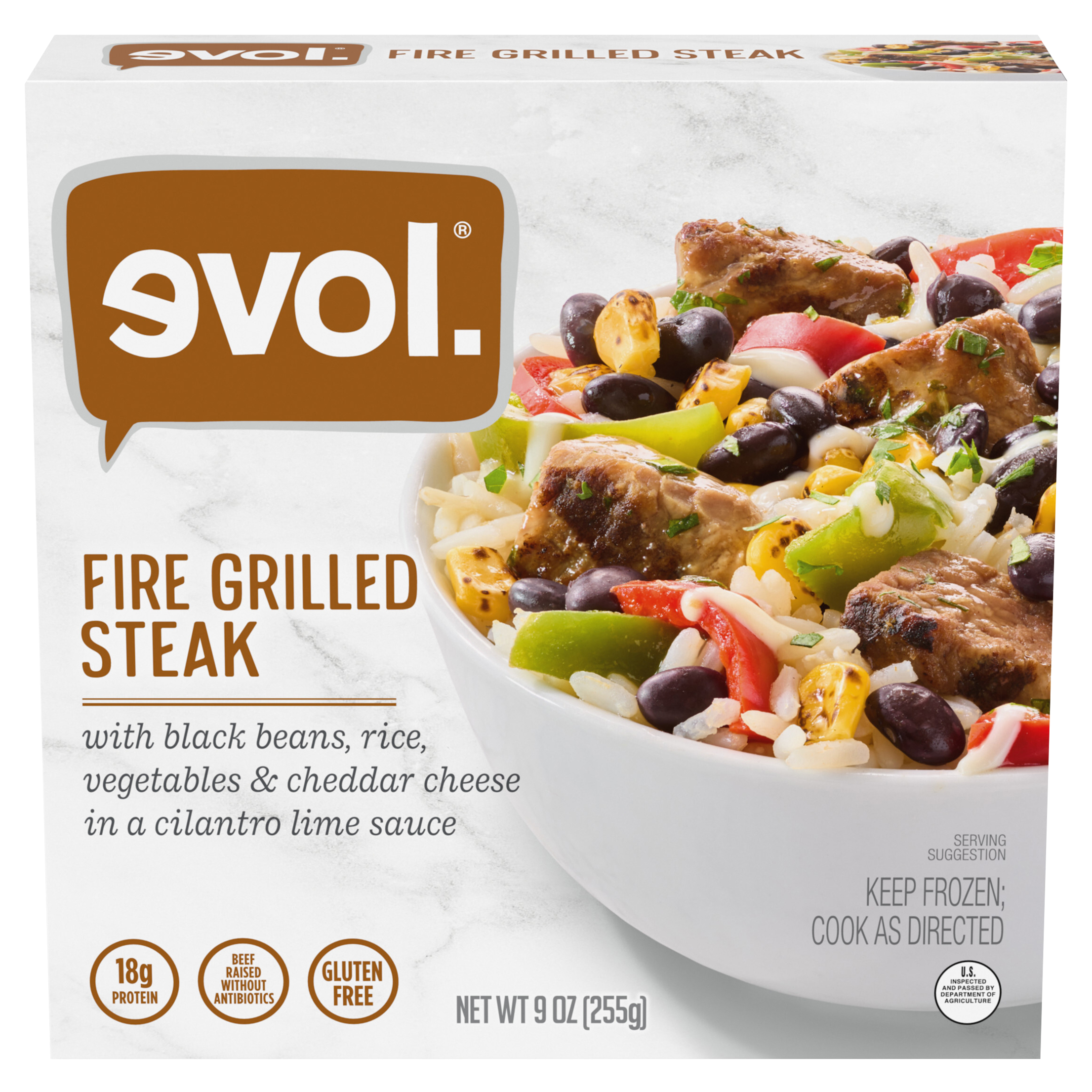 Evol Fire Grilled Steak Bowl, Frozen Meal,