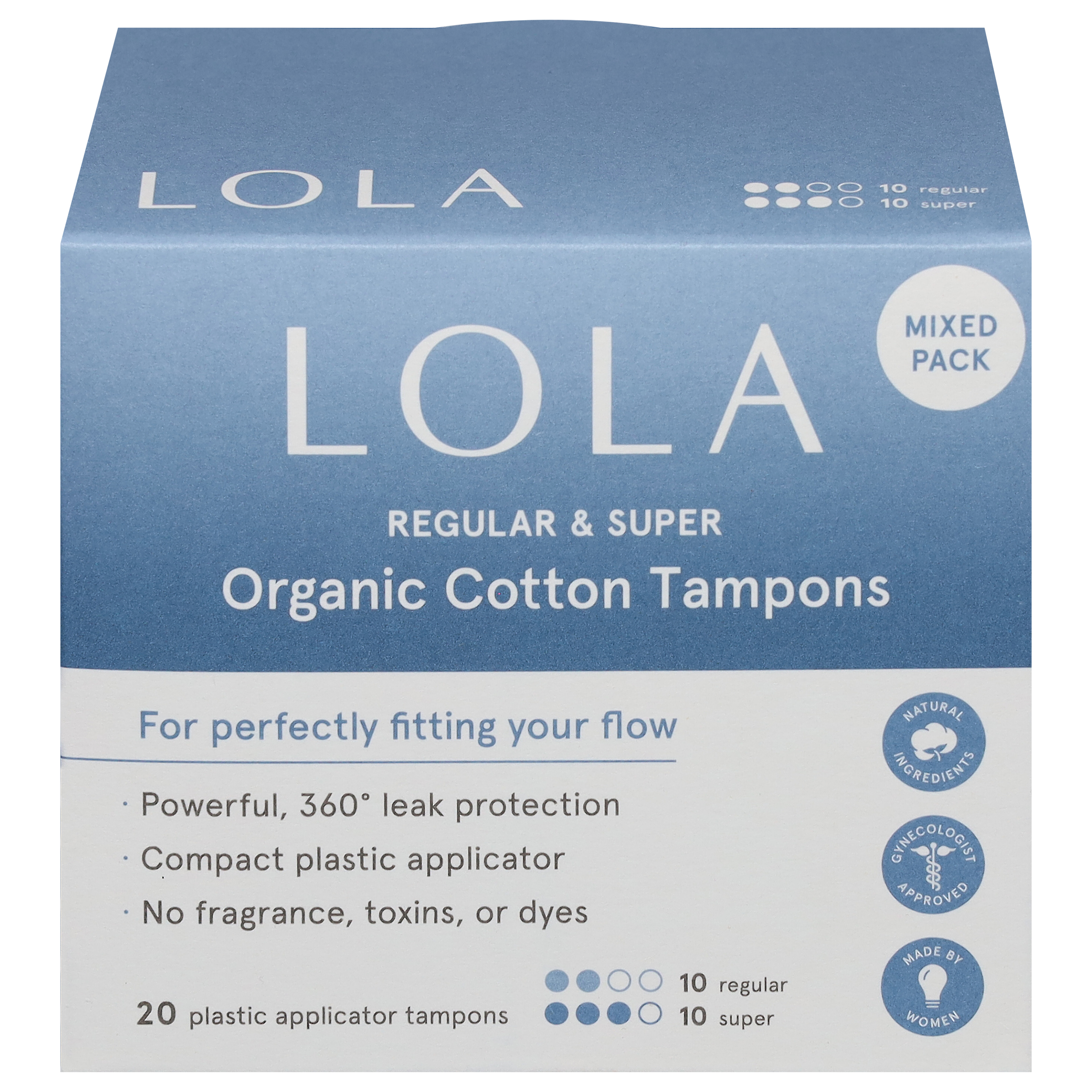 Lola Womens Organic Cotton Regular & Super Mixed Pack Tampons