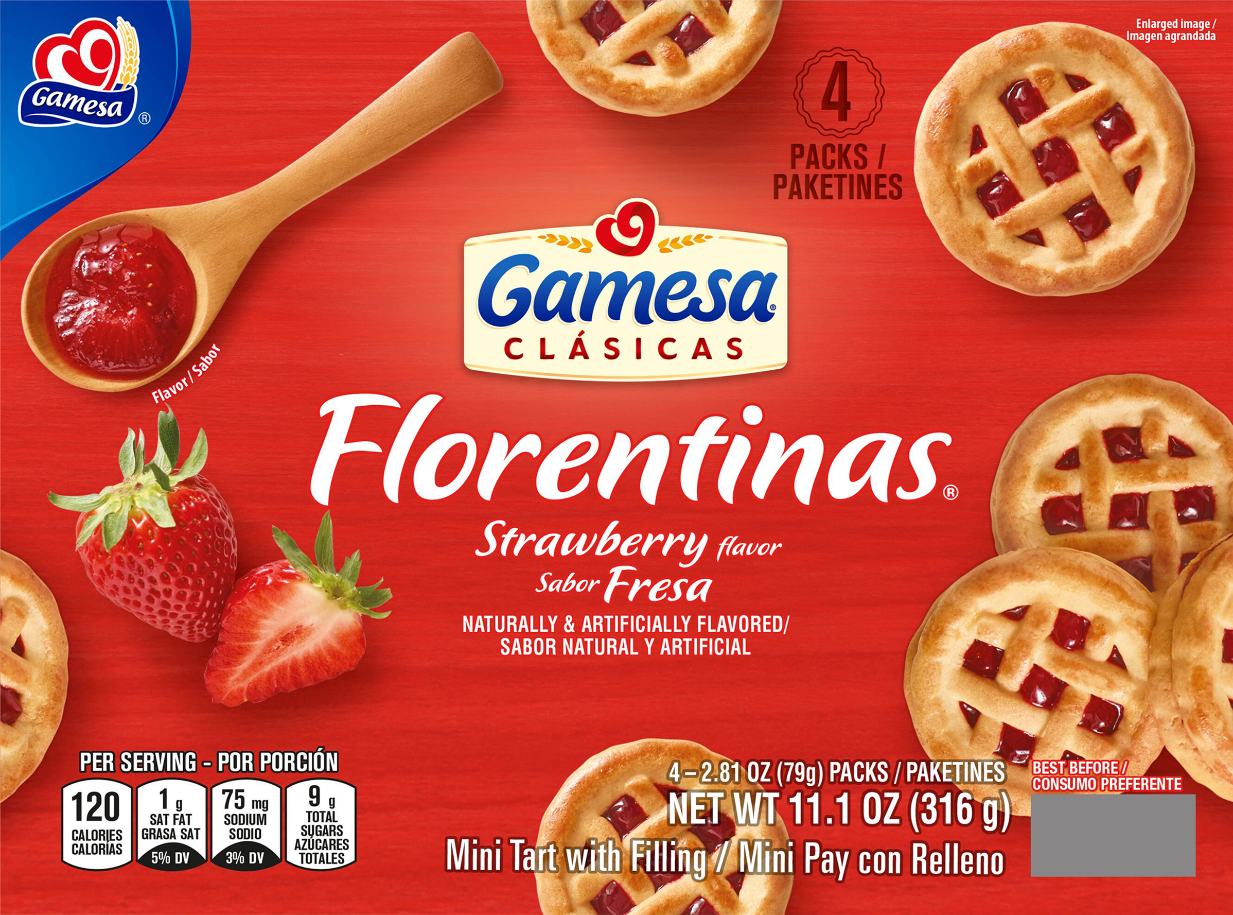 Gamesa Florentinas Mini Tart Strawberry Naturally And Artificially Flavored 2.81 Oz 4 Count