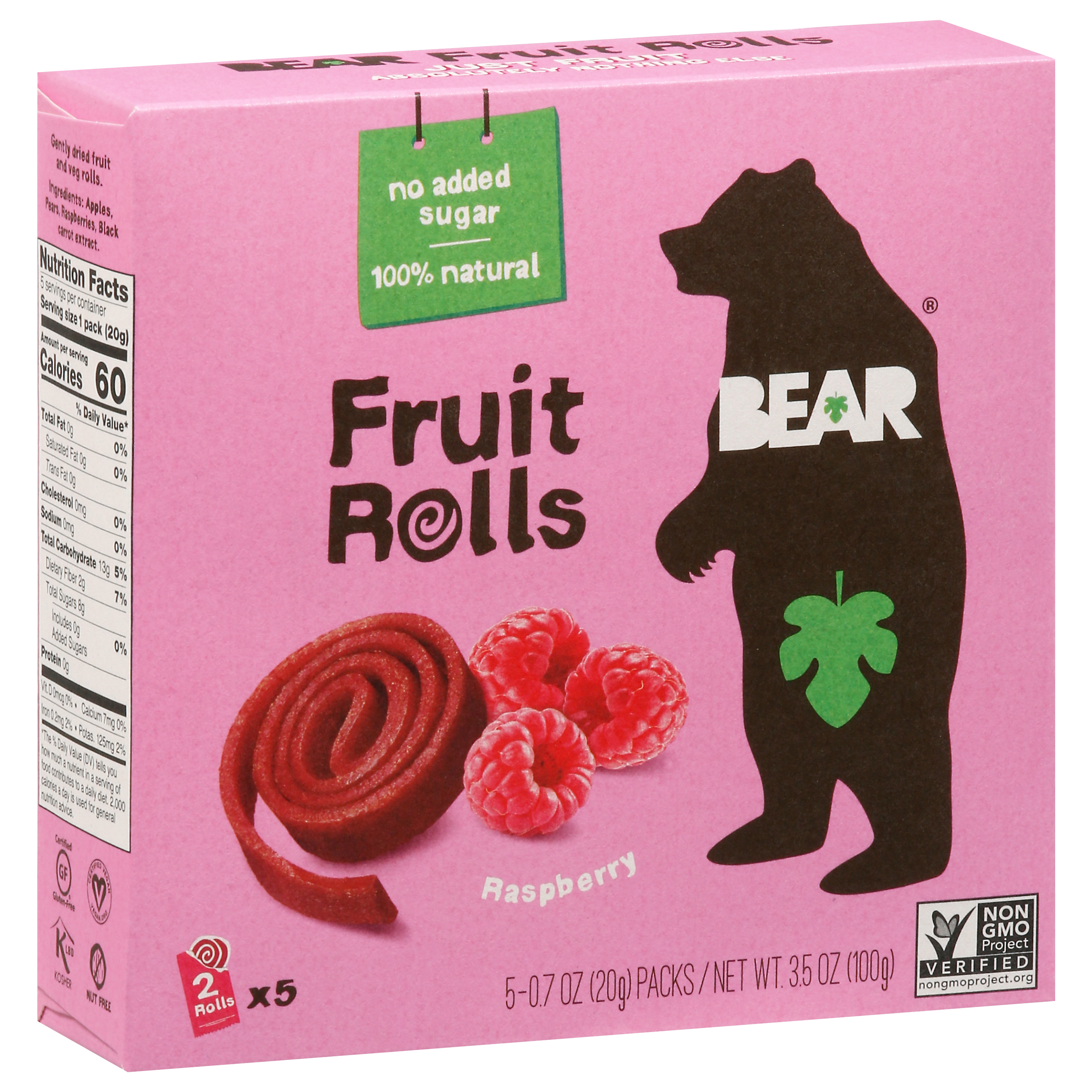 Bear Raspberry Fruit Rolls 5 - 0.7 oz Packs
