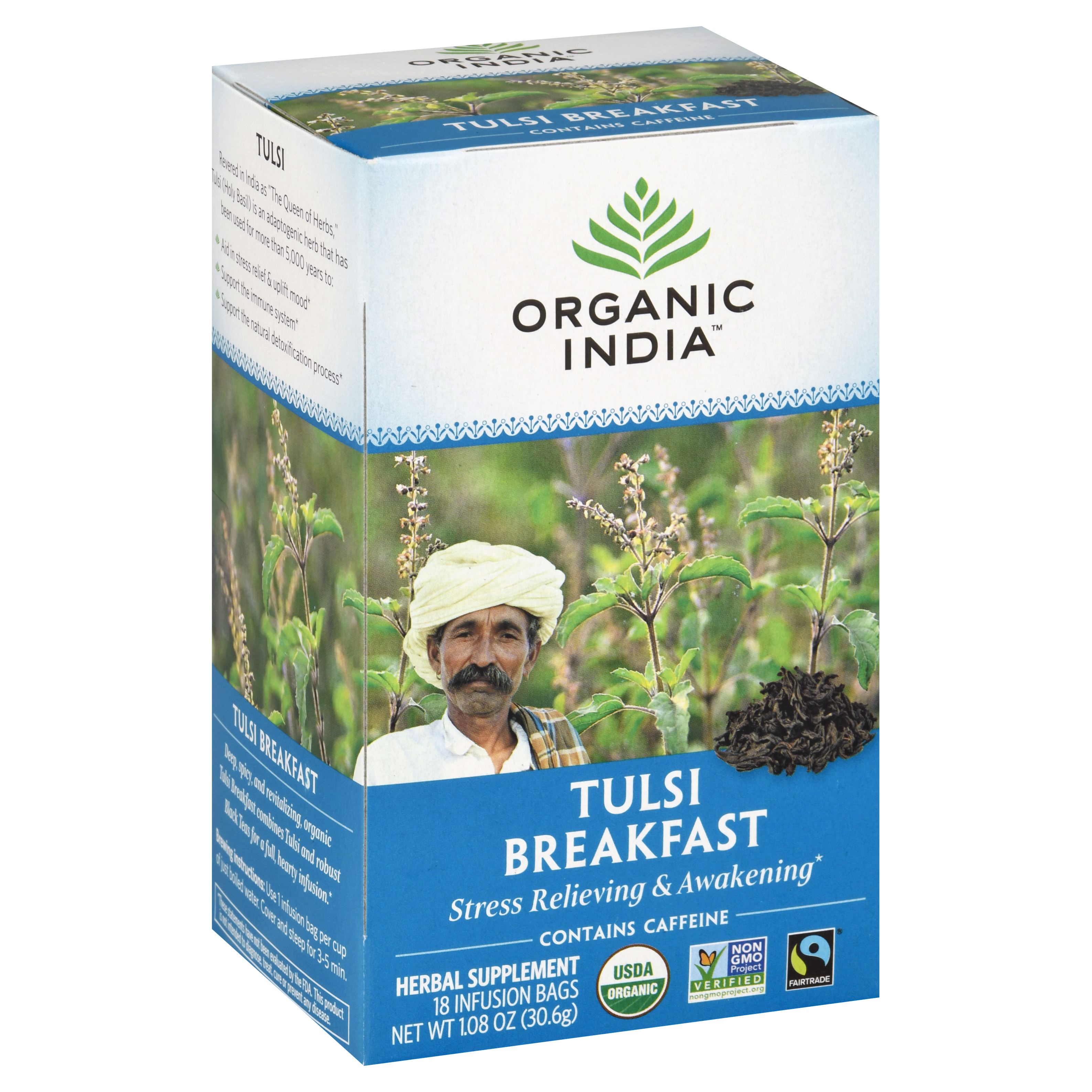 Organic India Infusion Bags Tulsi Breakfast Herbal Supplement