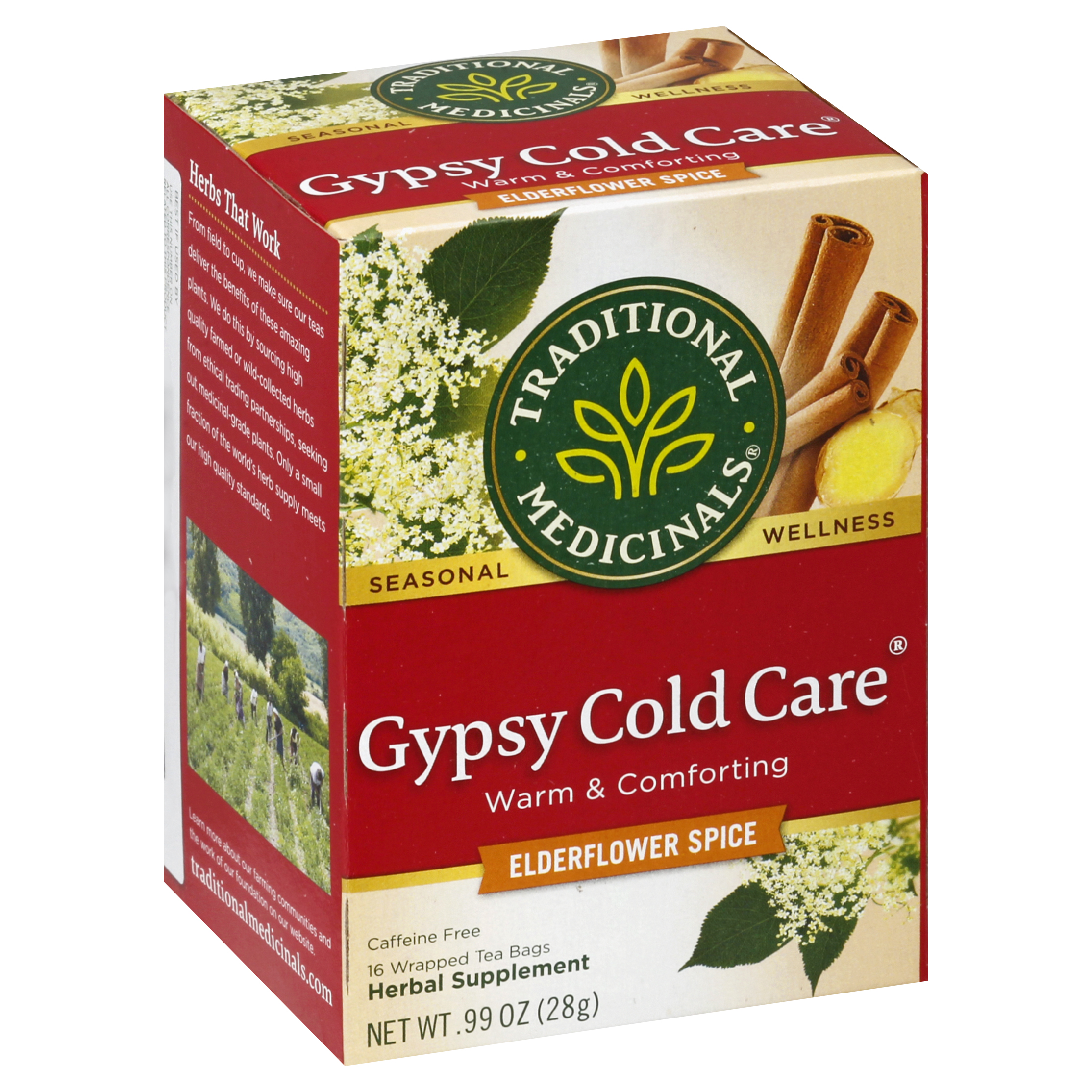 Traditional Medicinals Gypsy Cold Care Tea Bags Elderflower Spice Herbal Supplement