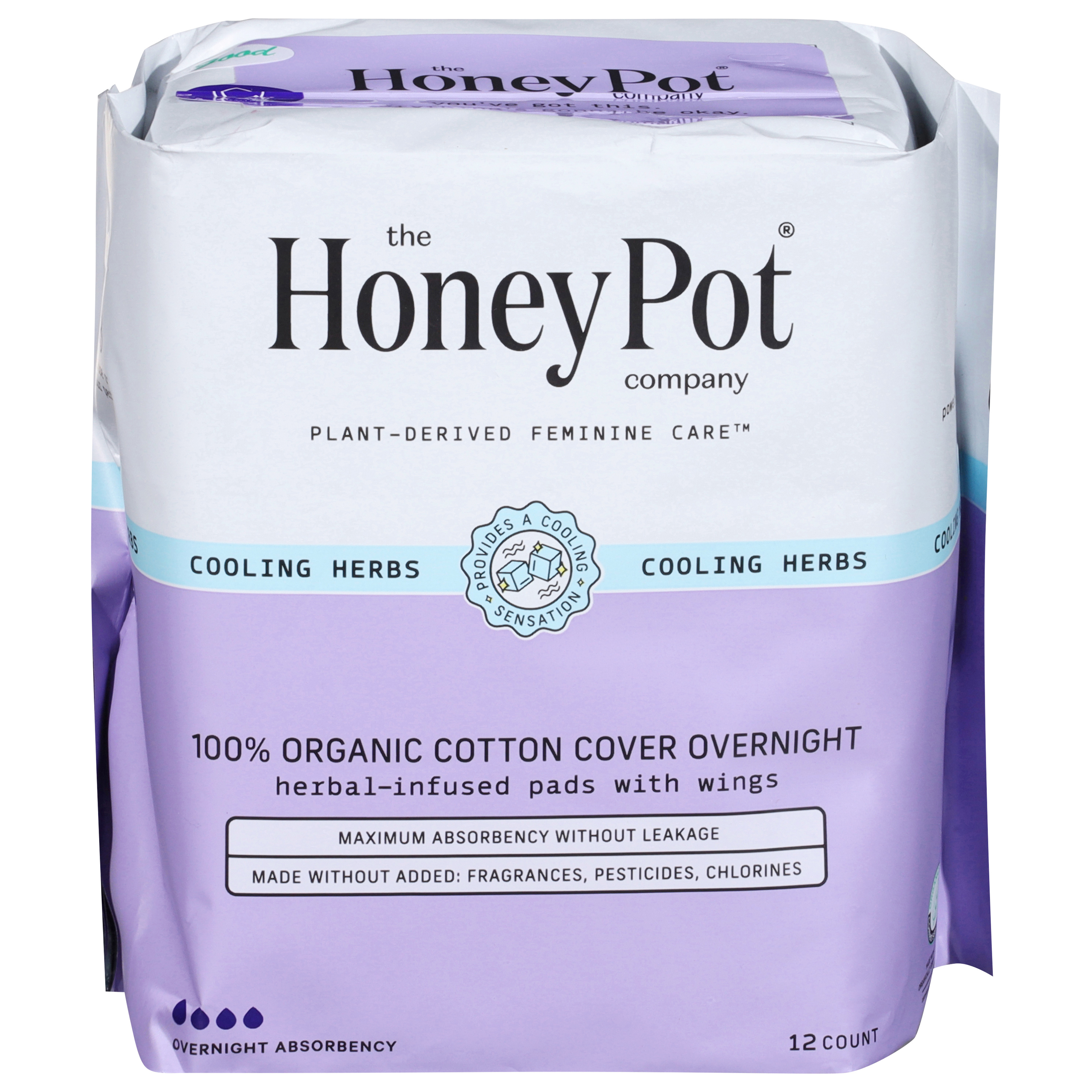 The Honey Pot Company 100% Organic Cotton Cover Overnight Herbal-Infused Pads with Wings