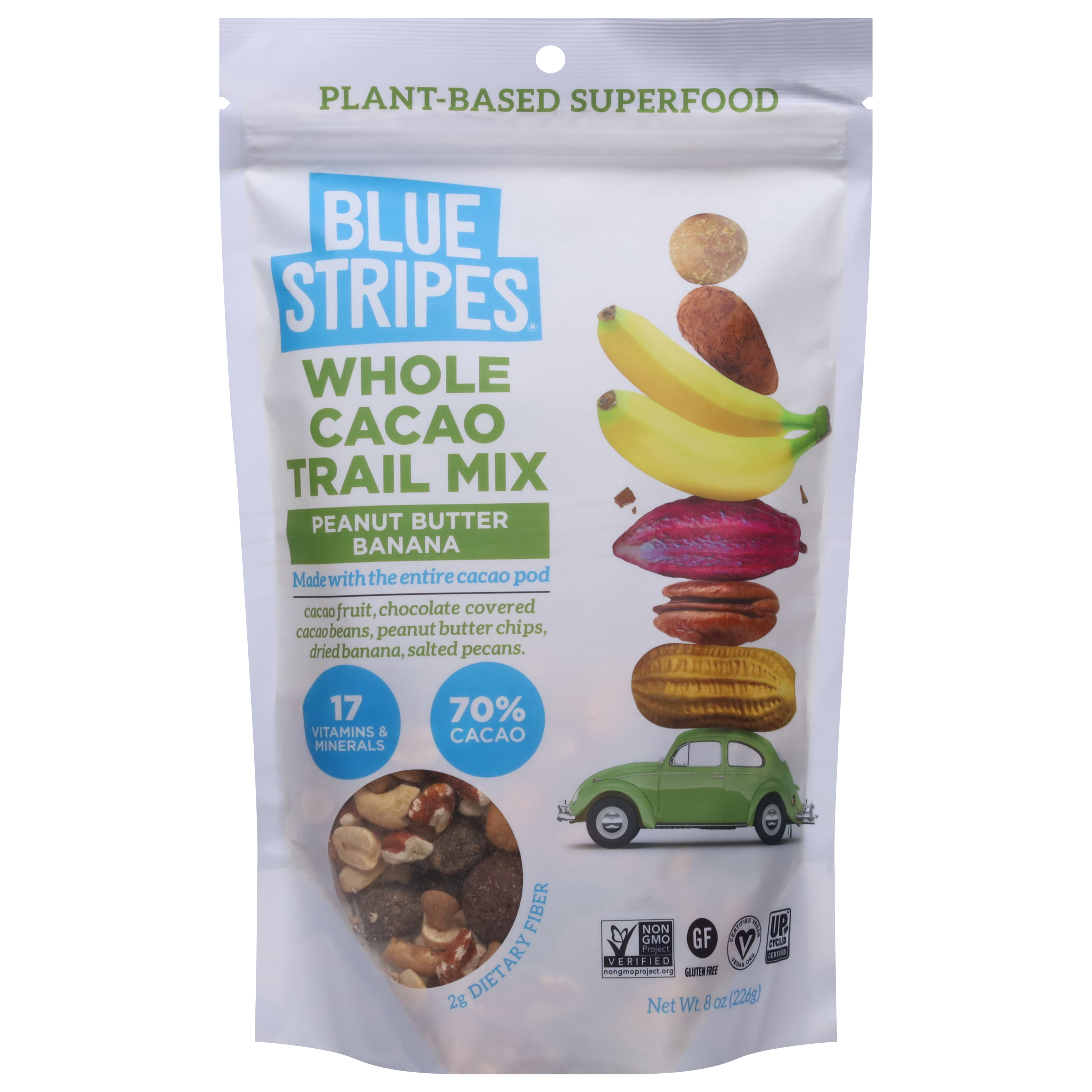 Blue Stripes Whole Cacao Peanut Butter Banana Trail Mix