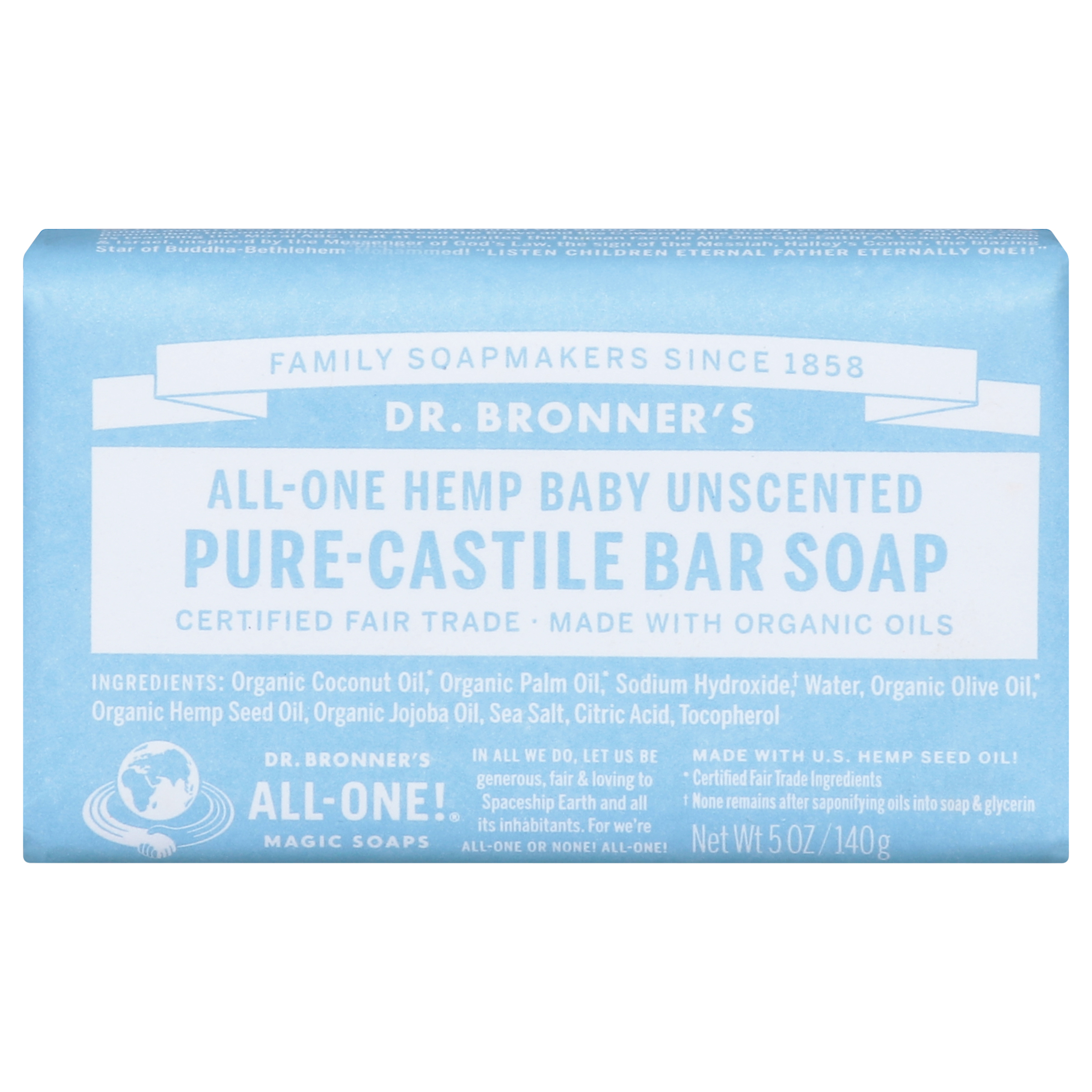 Dr. Bronner's All-One Hemp Baby Pure-Castile Unscented Bar Soap