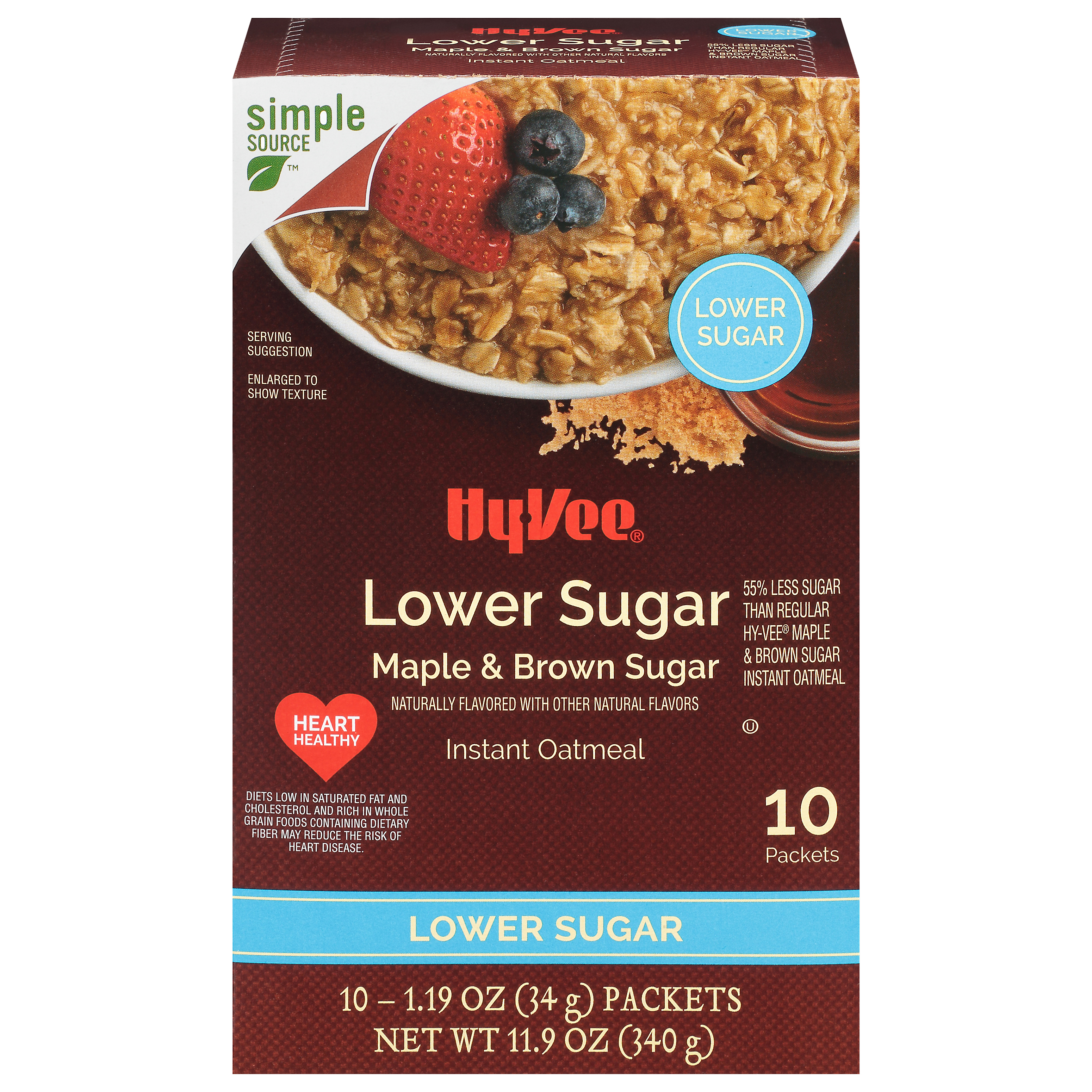 HyVee Lower Sugar Maple & Brown Sugar Instant Oatmeal 10 ea