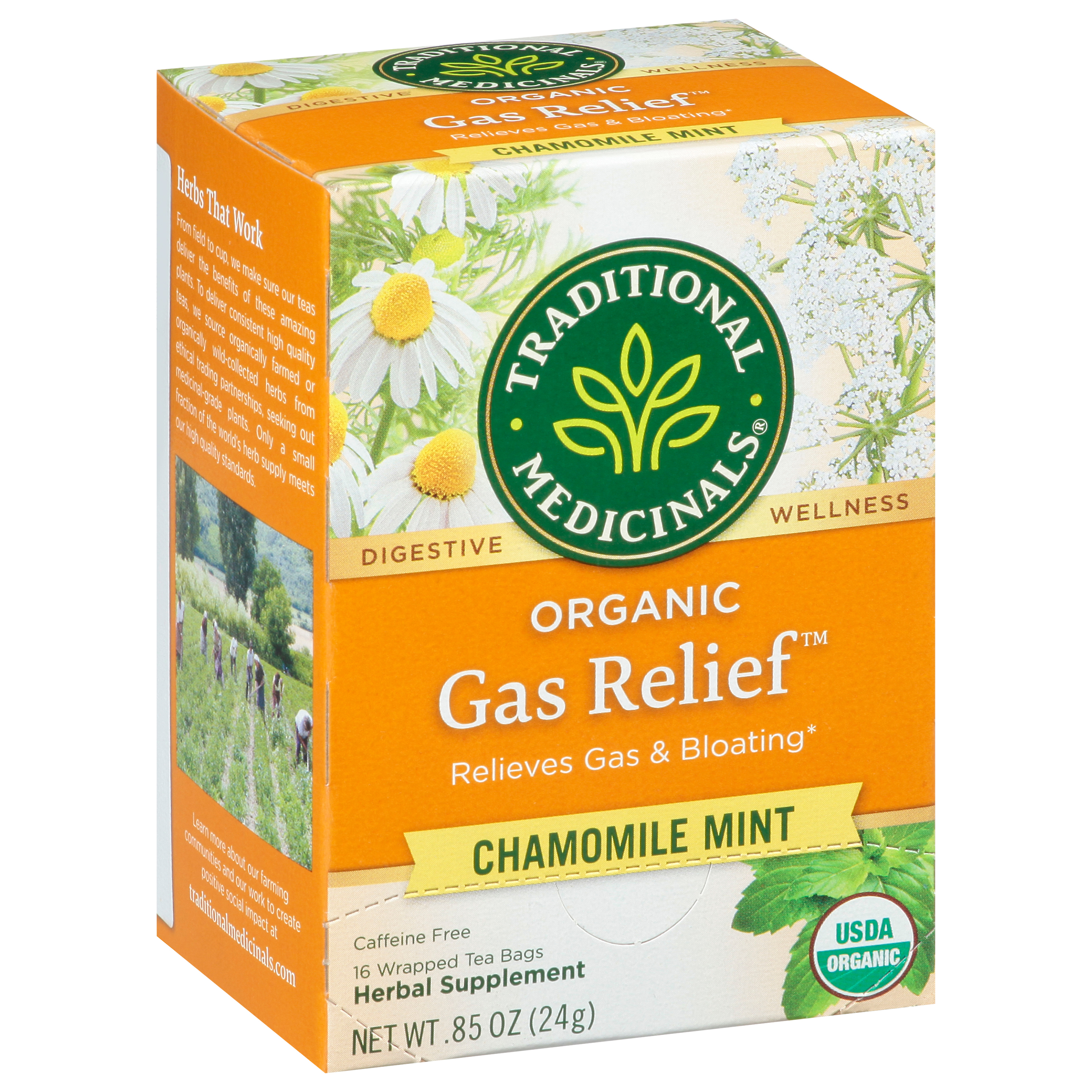 Traditional Medicinals Tea Bags Gas Relief Organic Chamomile Mint Herbal Supplement