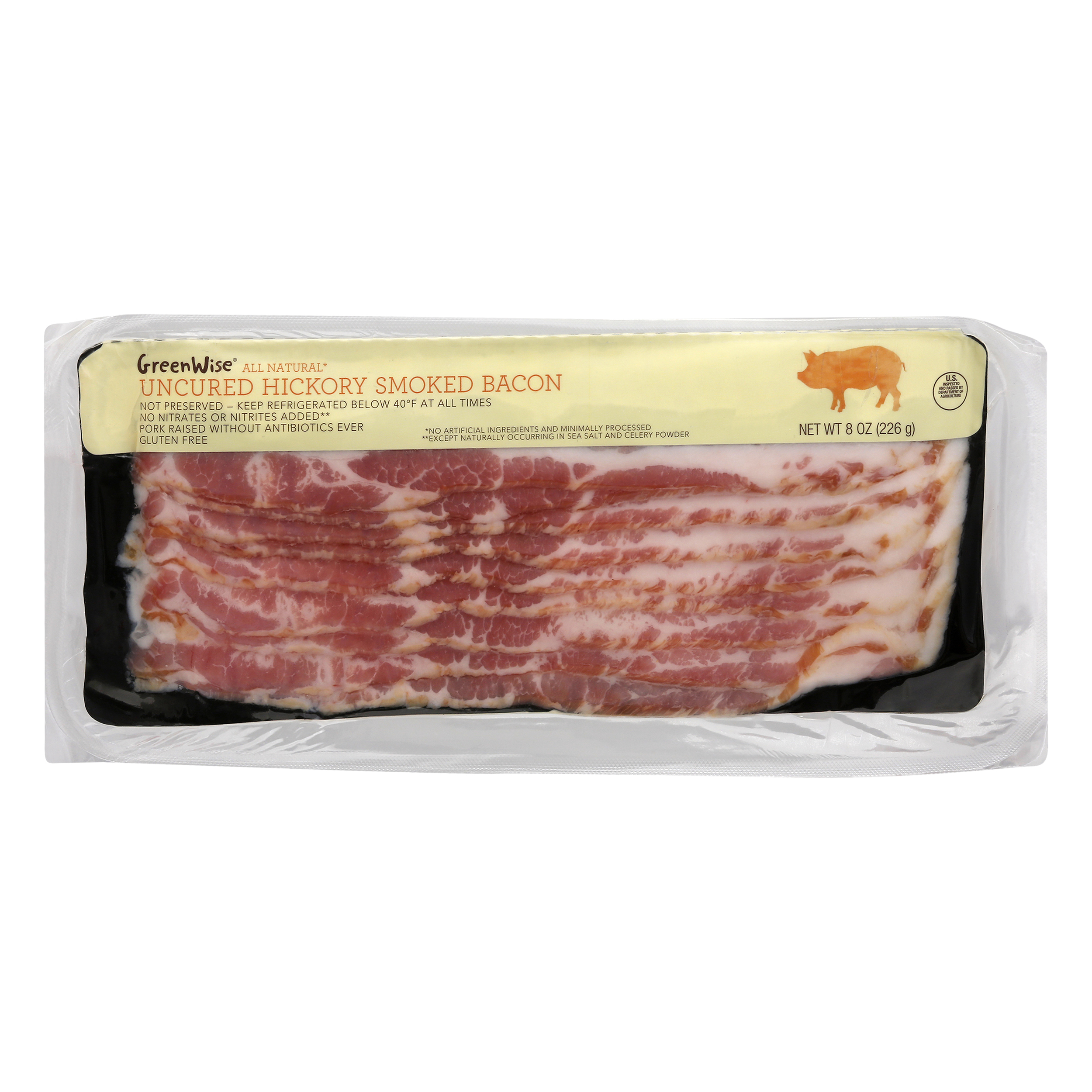 GreenWise Uncured Hickory Smoked Bacon 8 oz PACKAGE