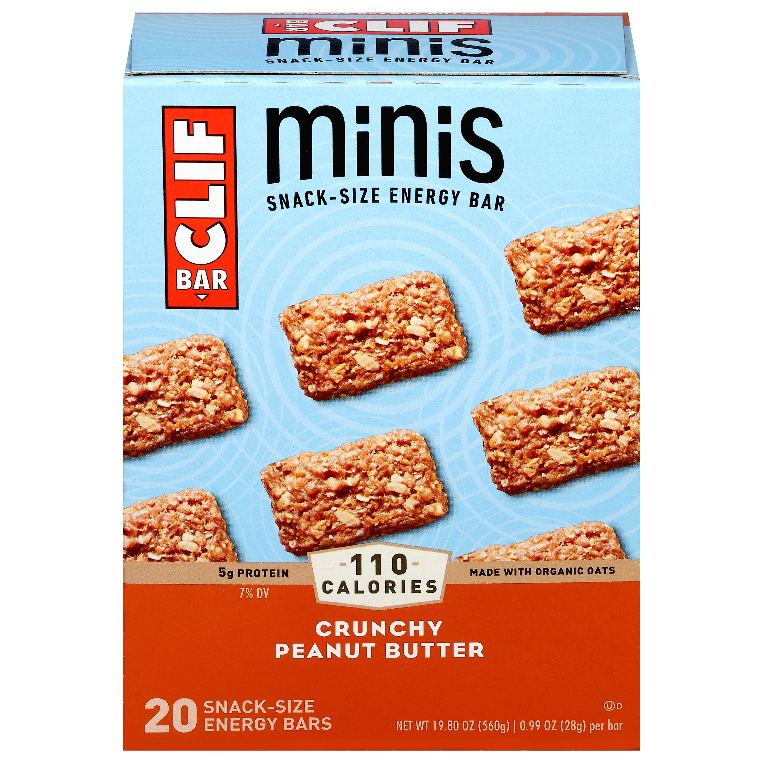 CLIF BAR Minis - Crunchy Peanut Butter - Made with Organic Oats - 5g Protein - Non-GMO - Plant Based - Snack-Size Energy Bars - 0.99 oz. (20 Pack)