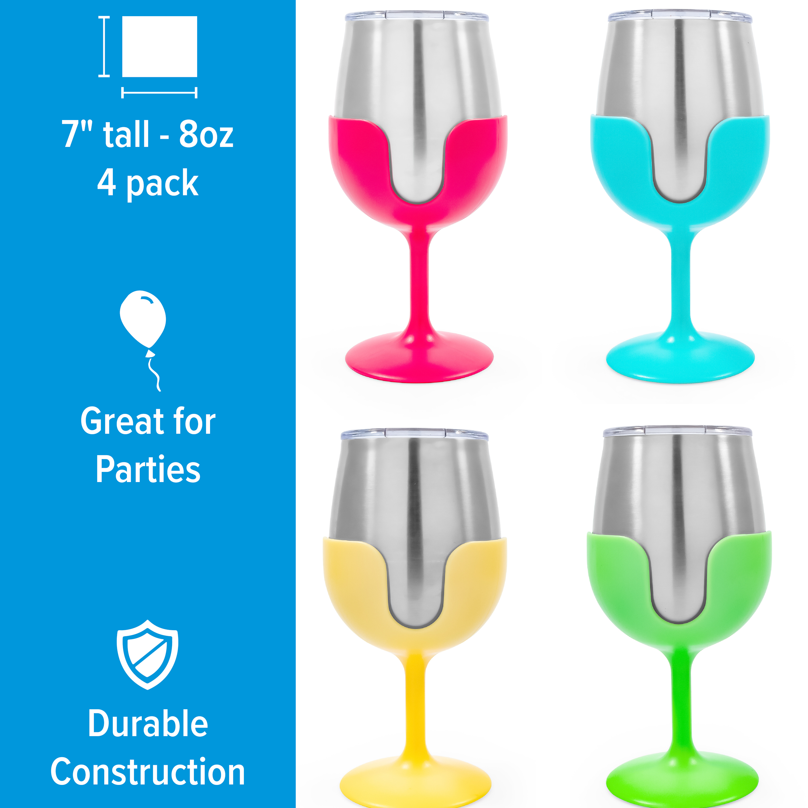 Camco Life is Better at the Campsite Wine Tumbler Set, 4-Pack (Green/Yellow/Blue/Pink)