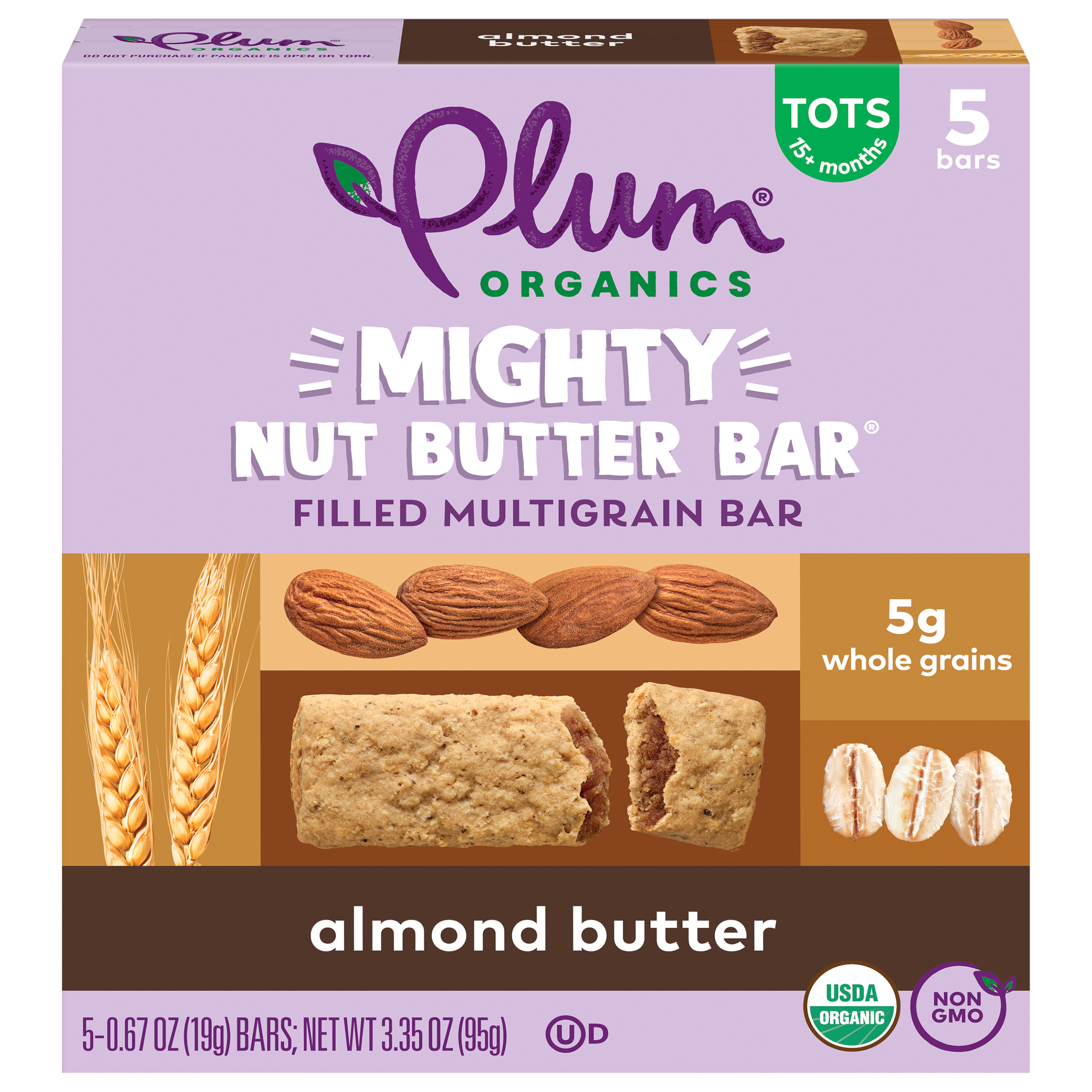 Plum Organics® Mighty Nut Butter Bar® Filled Multigrain Bar Almond Butter 5-Count Box/.67oz Bars