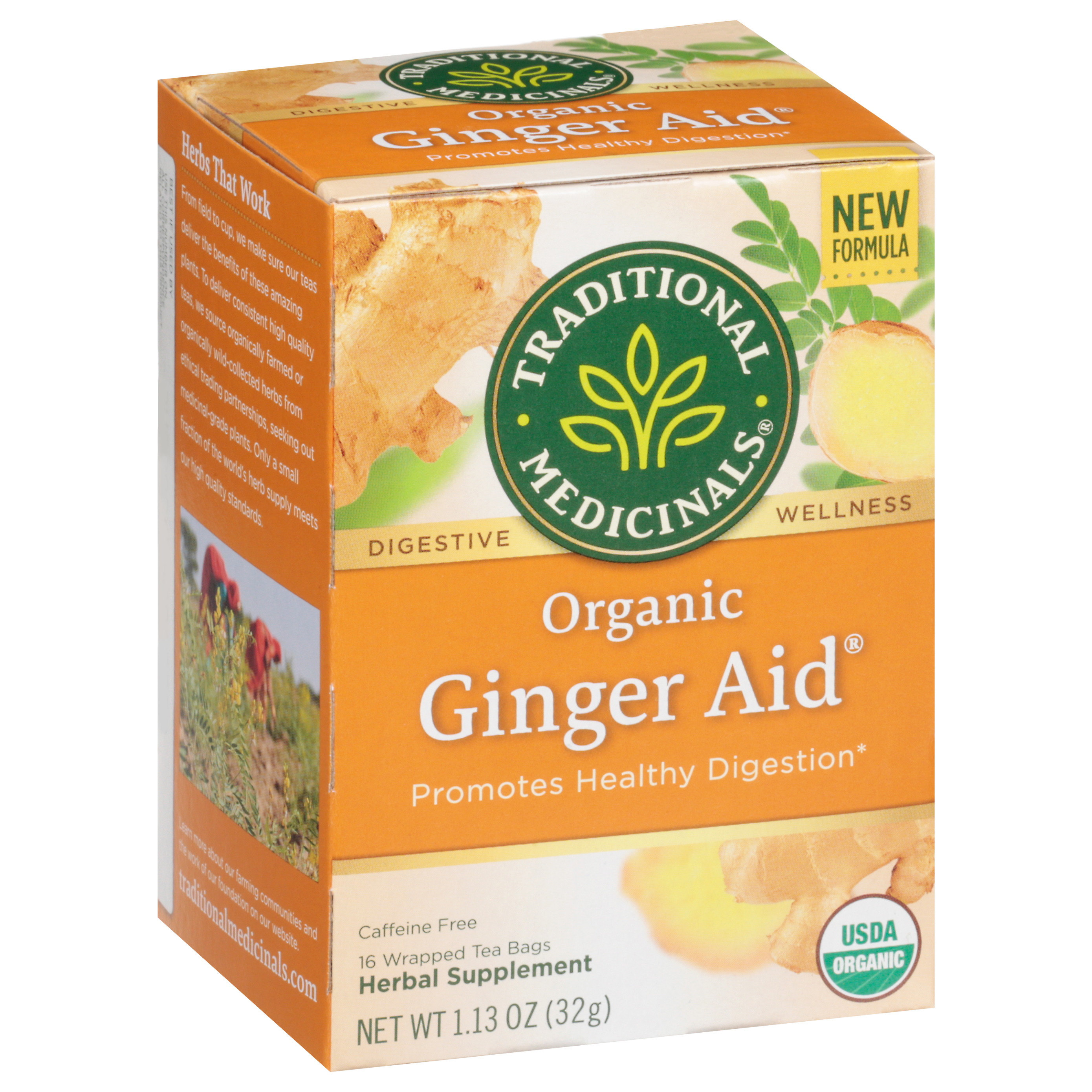 Traditional Medicinals Organic Ginger Aid Herbal Supplement 16 Tea Bags