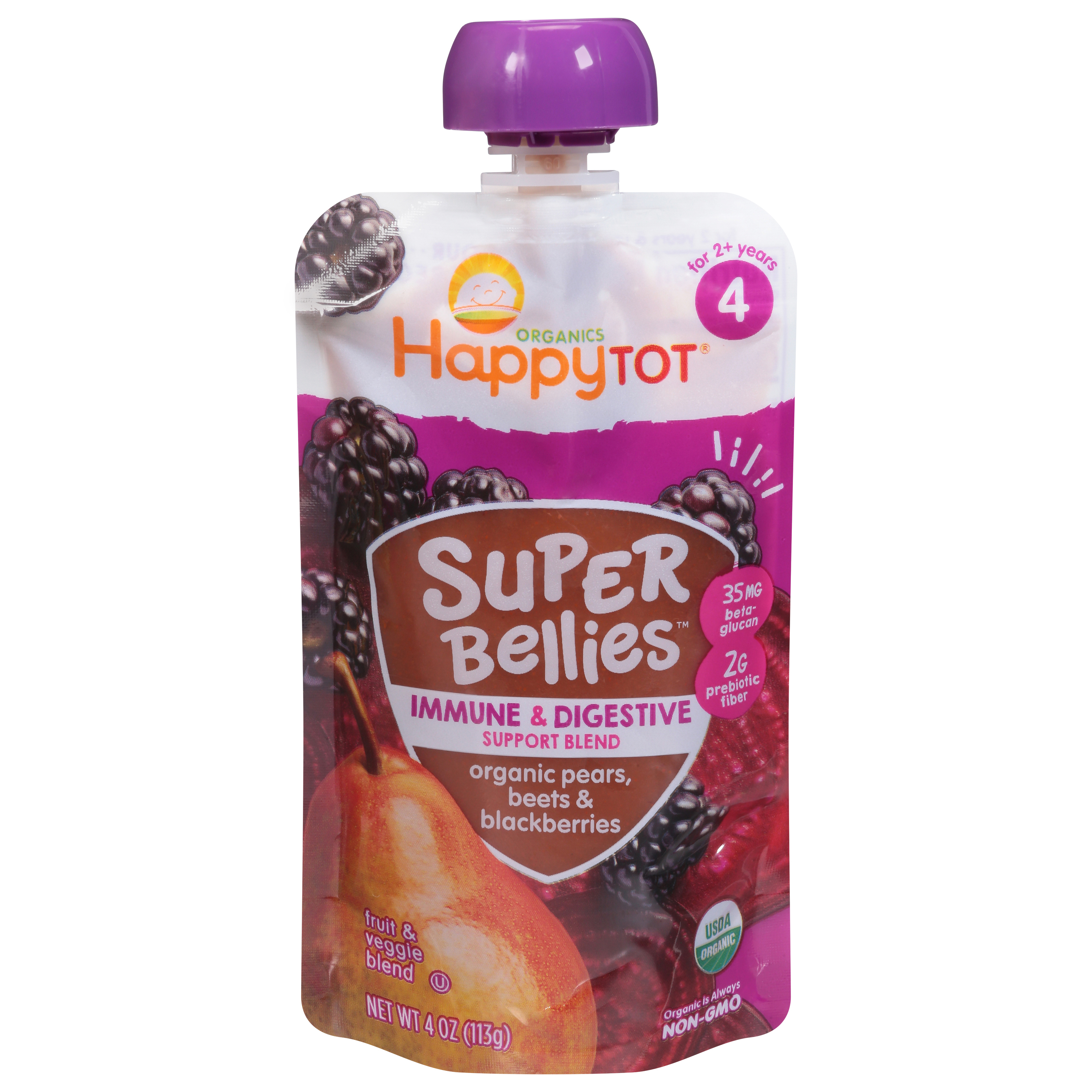 HappyTot Organics Super Bellies 4 (2+ Years) Organic Pears, Beets & Blackberries Fruit & Veggie Blend Toddler