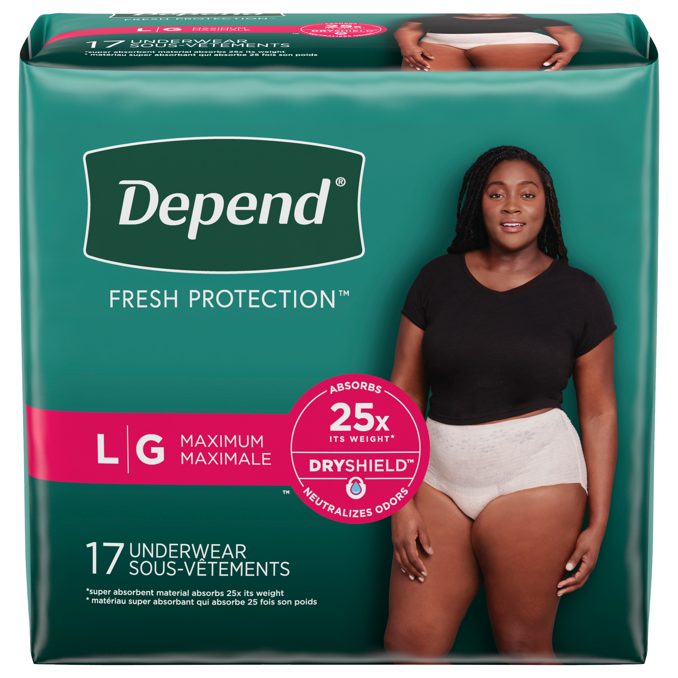 Depend Fit-Flex Adult Incontinence Underwear for Women, Disposable, Maximum Absorbency, Large, Blush, 17 Count
