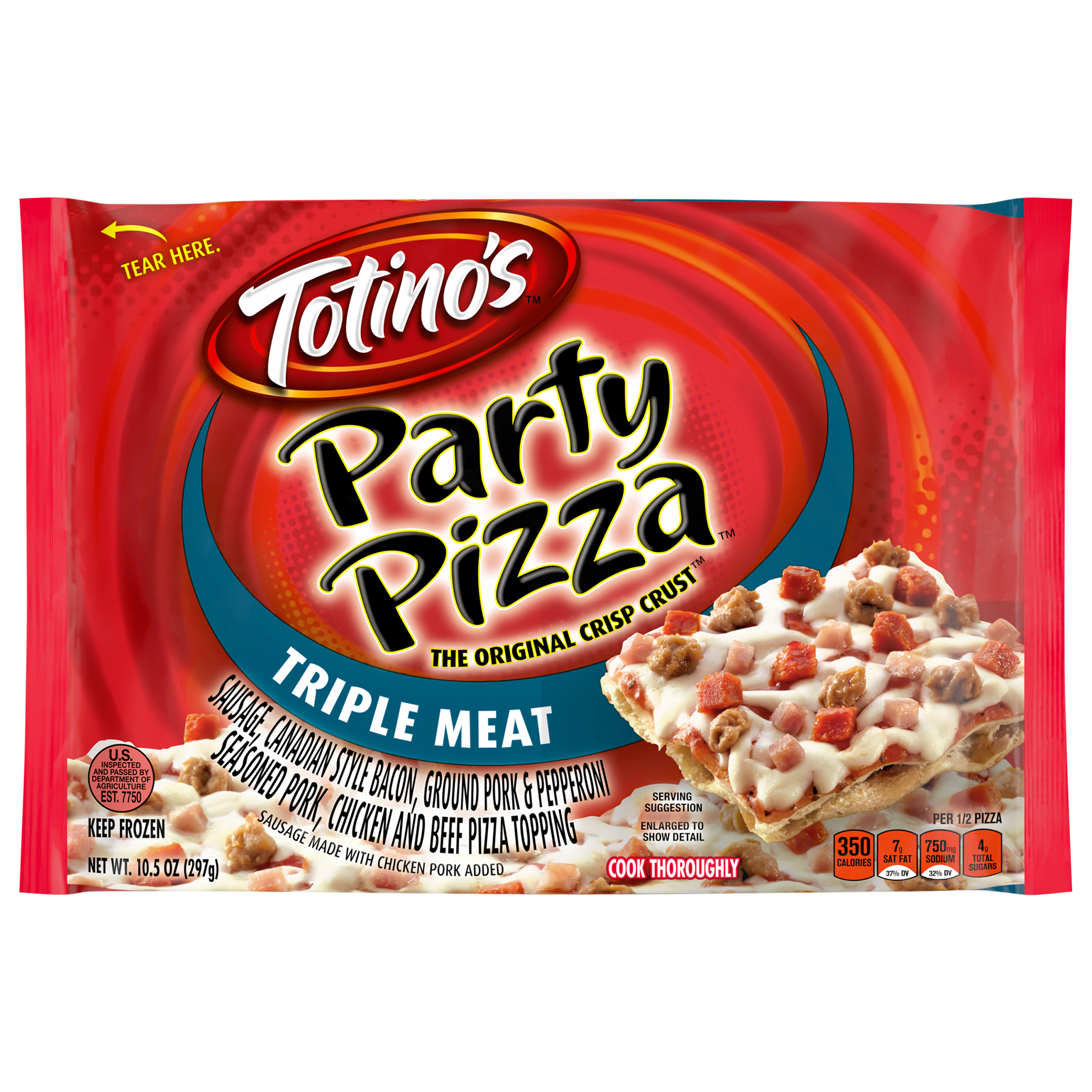 Totino's Party Pizza, Triple Meat, Frozen Snacks, 1 Ct, 10.5 oz