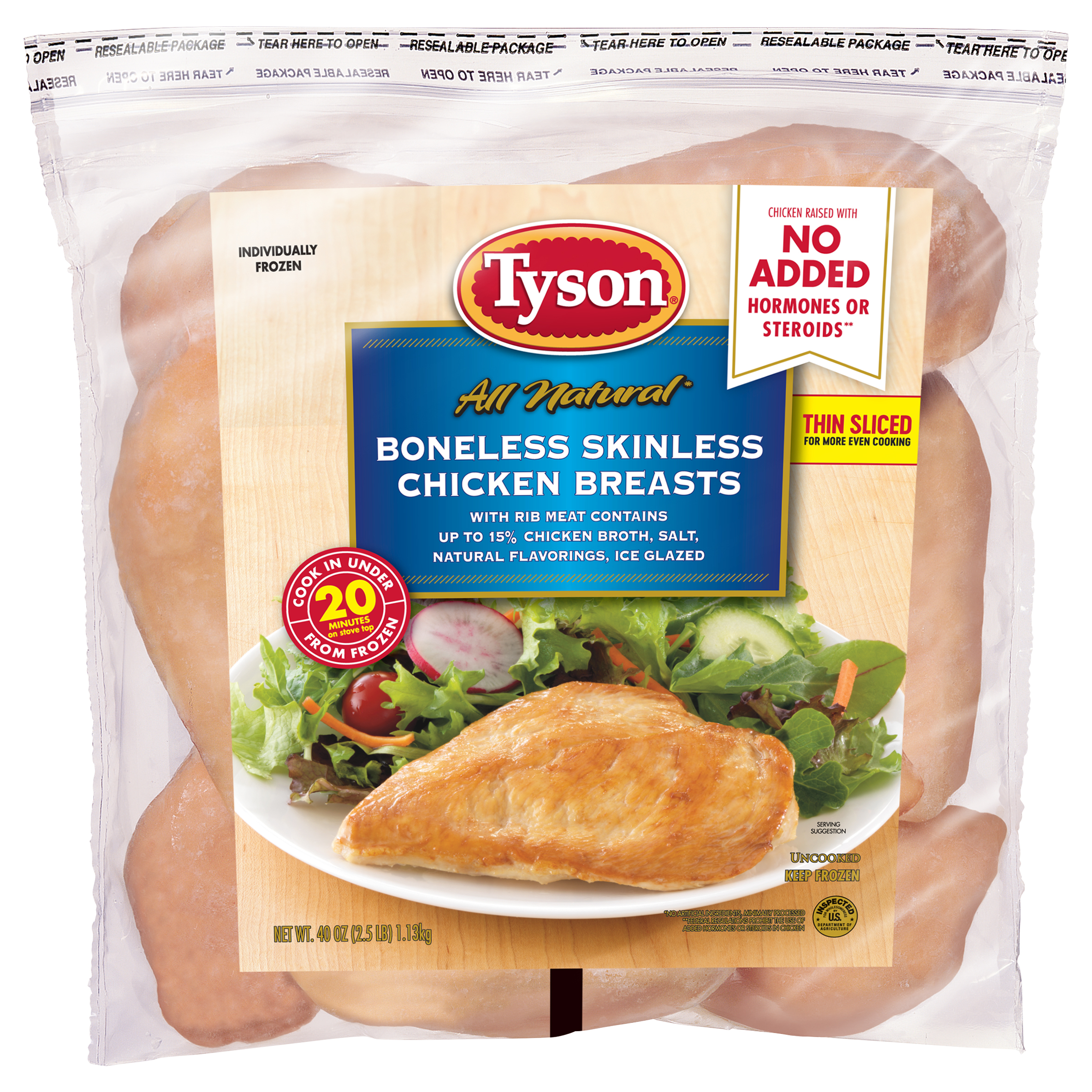 Tyson Boneless Skinless Chicken Breasts, 2.5 lb. (Frozen)