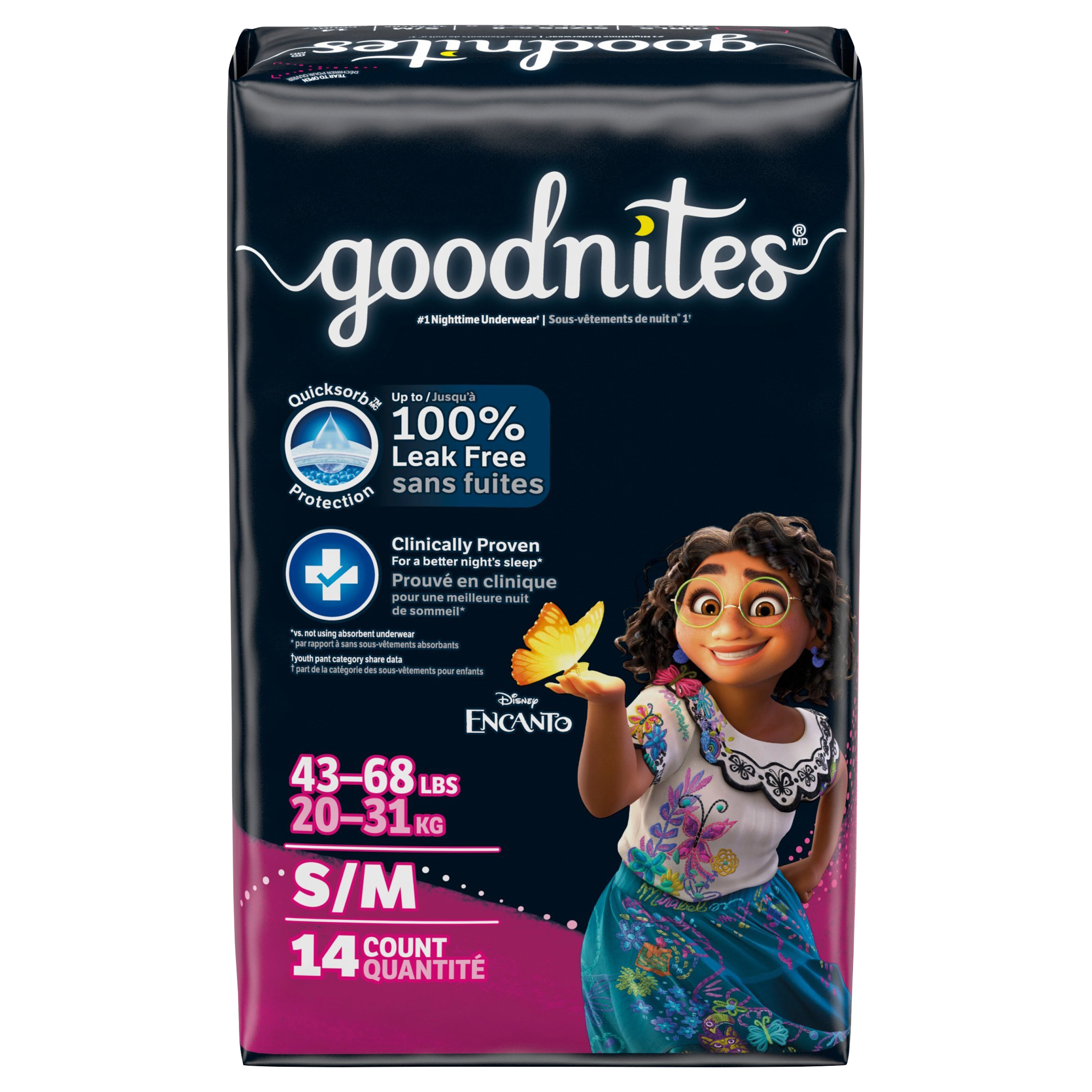 Goodnites Girls' Nighttime Bedwetting Underwear, Size S/M (43-68 lbs), 14 Ct