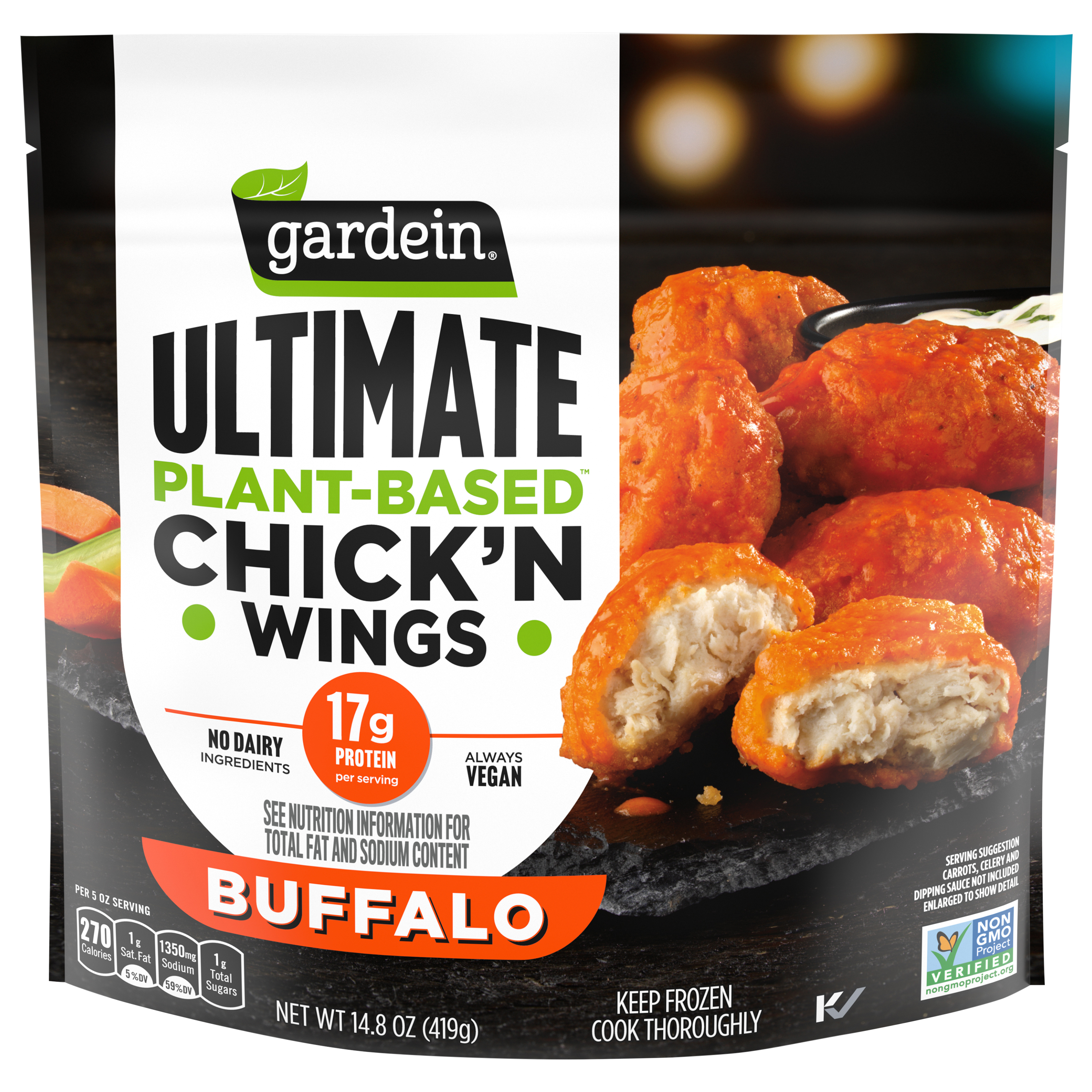 Gardein Ultimate Plant-Based Chick'n Wings, Buffalo, Vegan, Frozen, 14.8 oz.