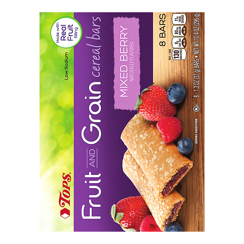 Tops Mixed Berry Fruit and Grain Cereal Bars 8 ea