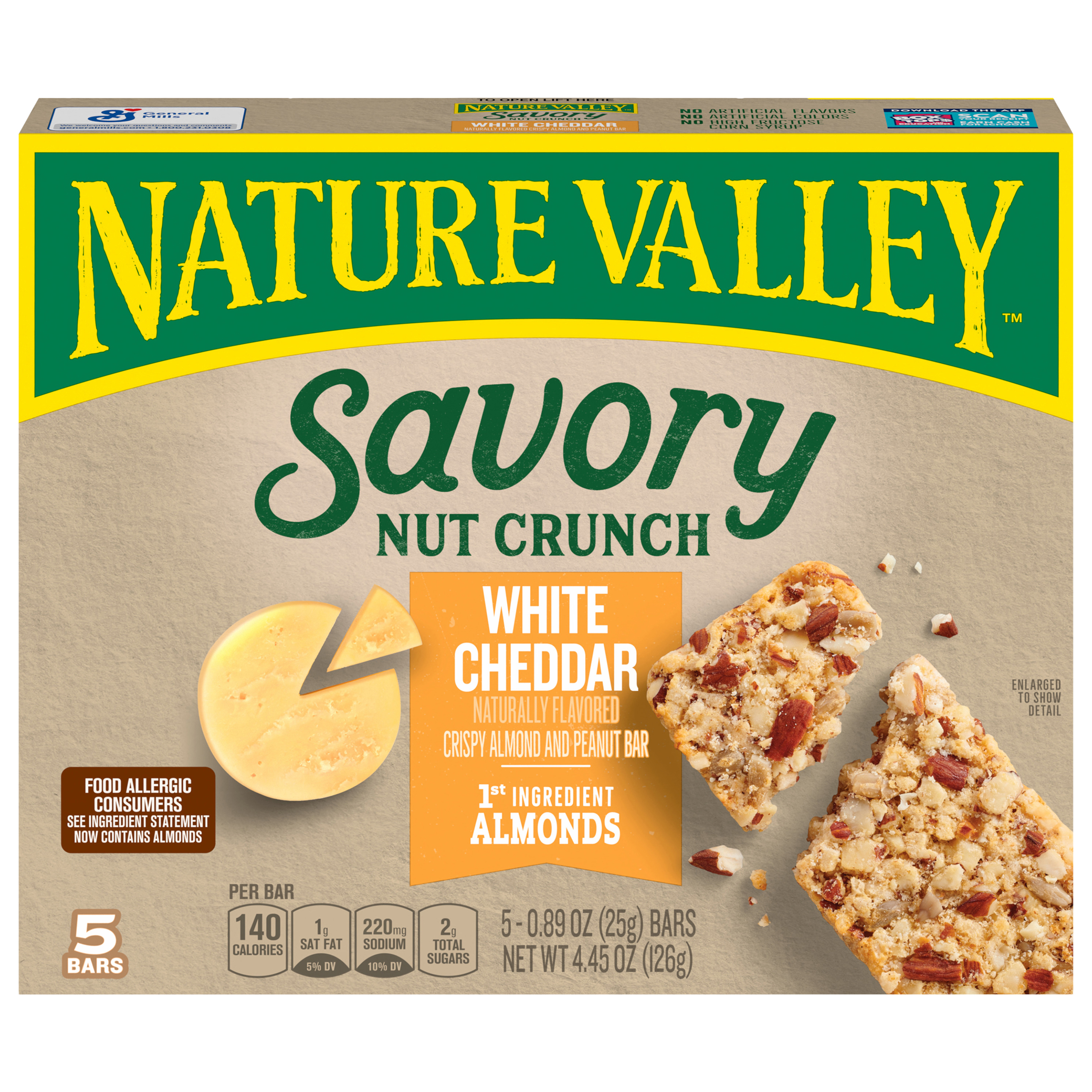 Nature Valley Almond and Peanut Bars, White Cheddar, Crispy, Savory, 5 Each