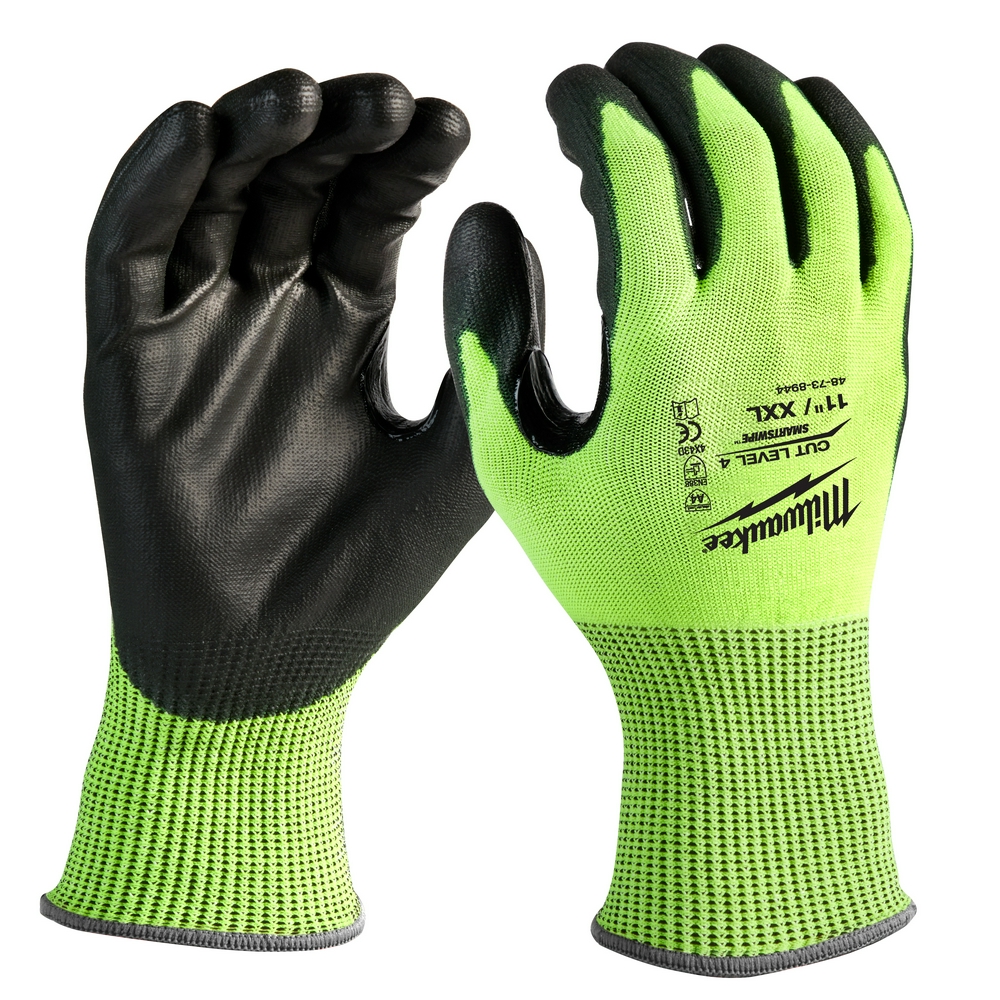 High Visibility Cut Level 4 Polyurethane Dipped Gloves- XXL