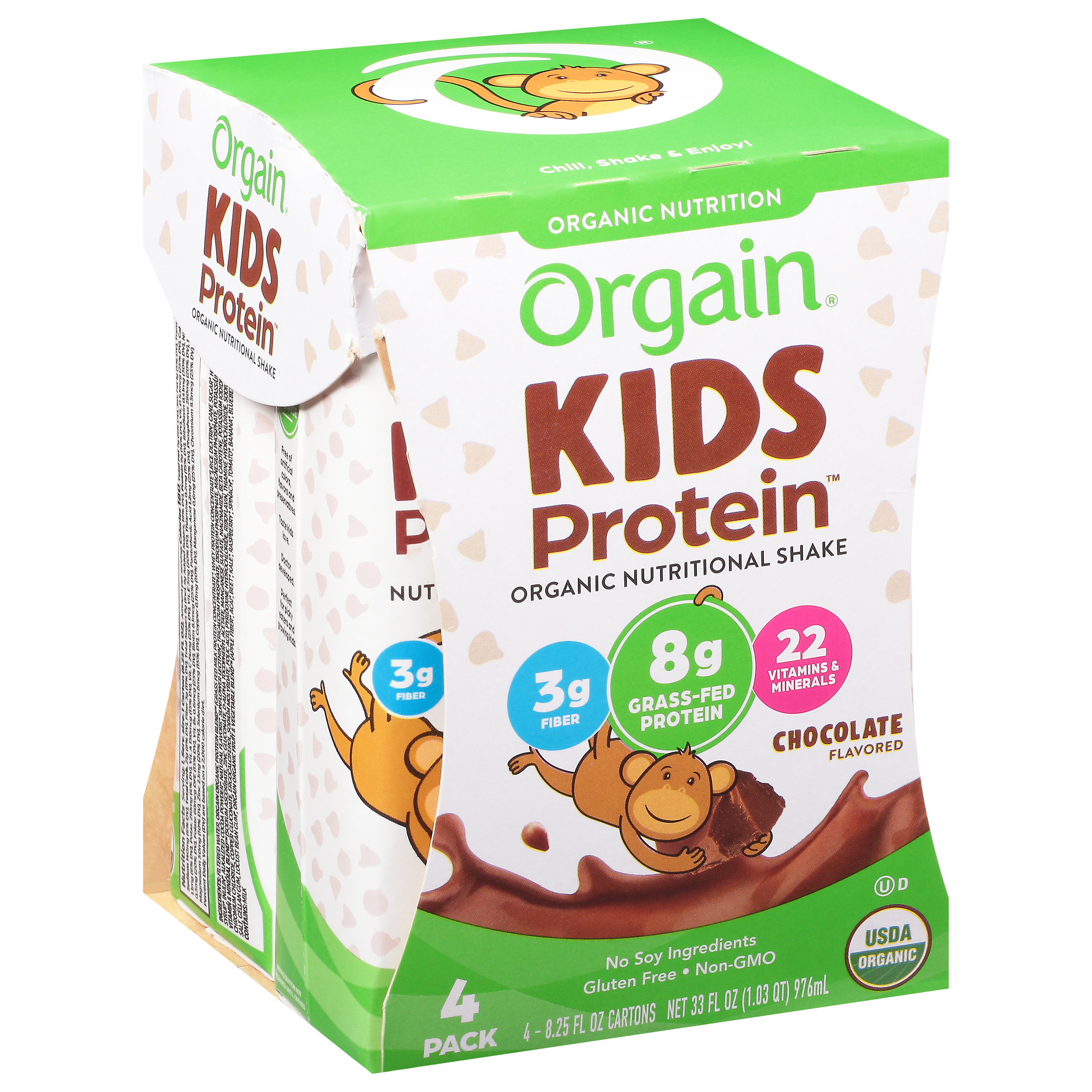 Orgain Kids Protein 4 Pack Organic Chocolate Flavored Nutritional Shake 8.25 fl oz Carton Multipack