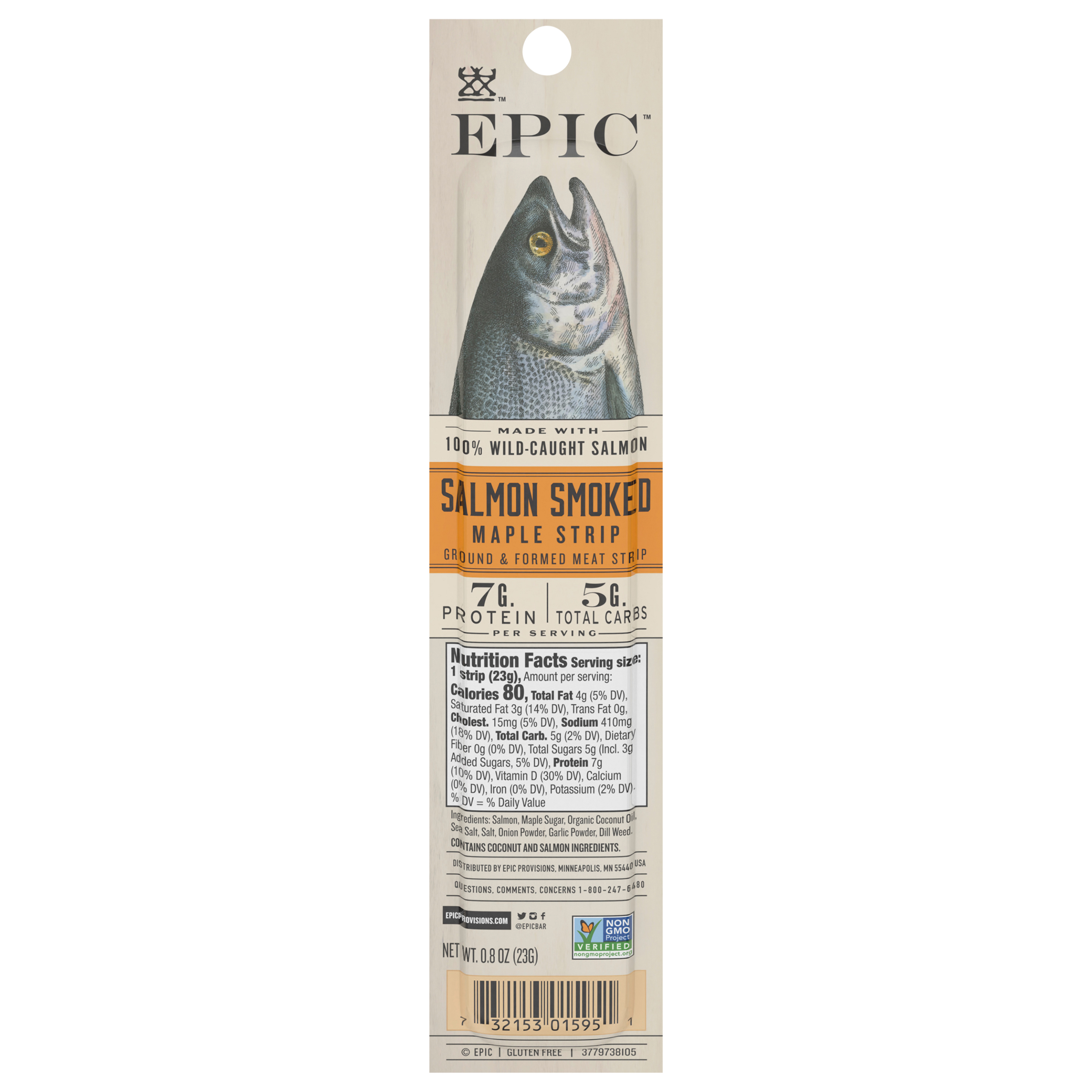 EPIC Smoked Salmon Snack Strip, Wild Caught,
