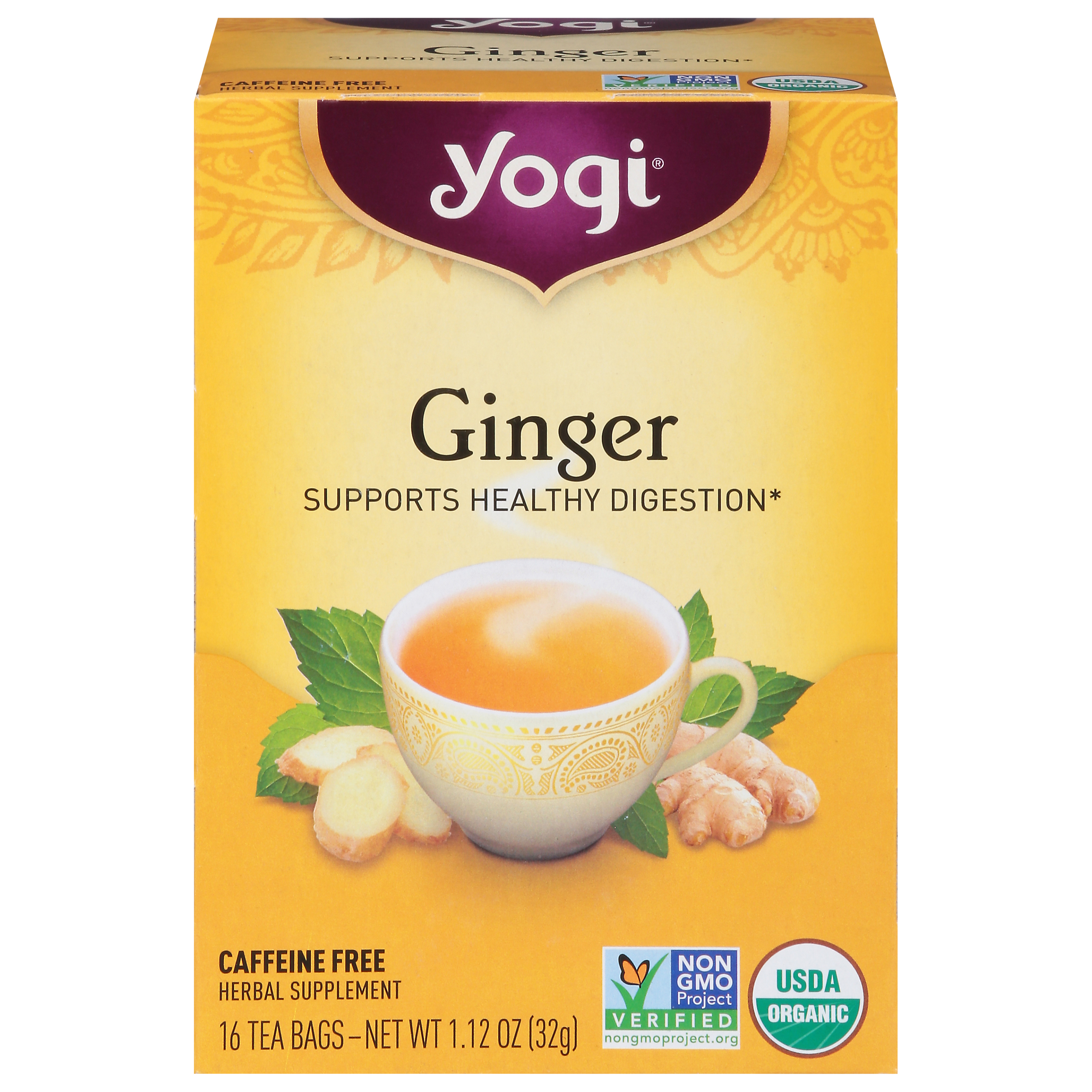 Yogi Caffeine Free Ginger Herbal Supplement 16 Tea Bags
