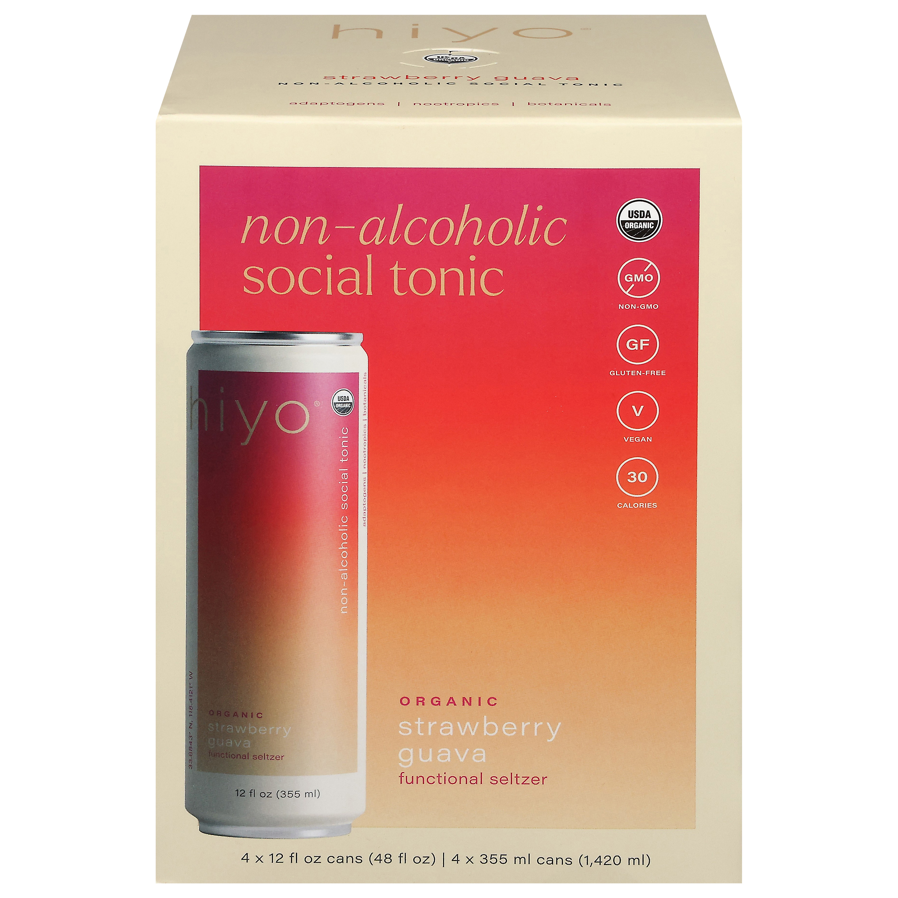 Hiyo Organic Non-Alcoholic Social Tonic Strawberry Guava Functional Seltzer