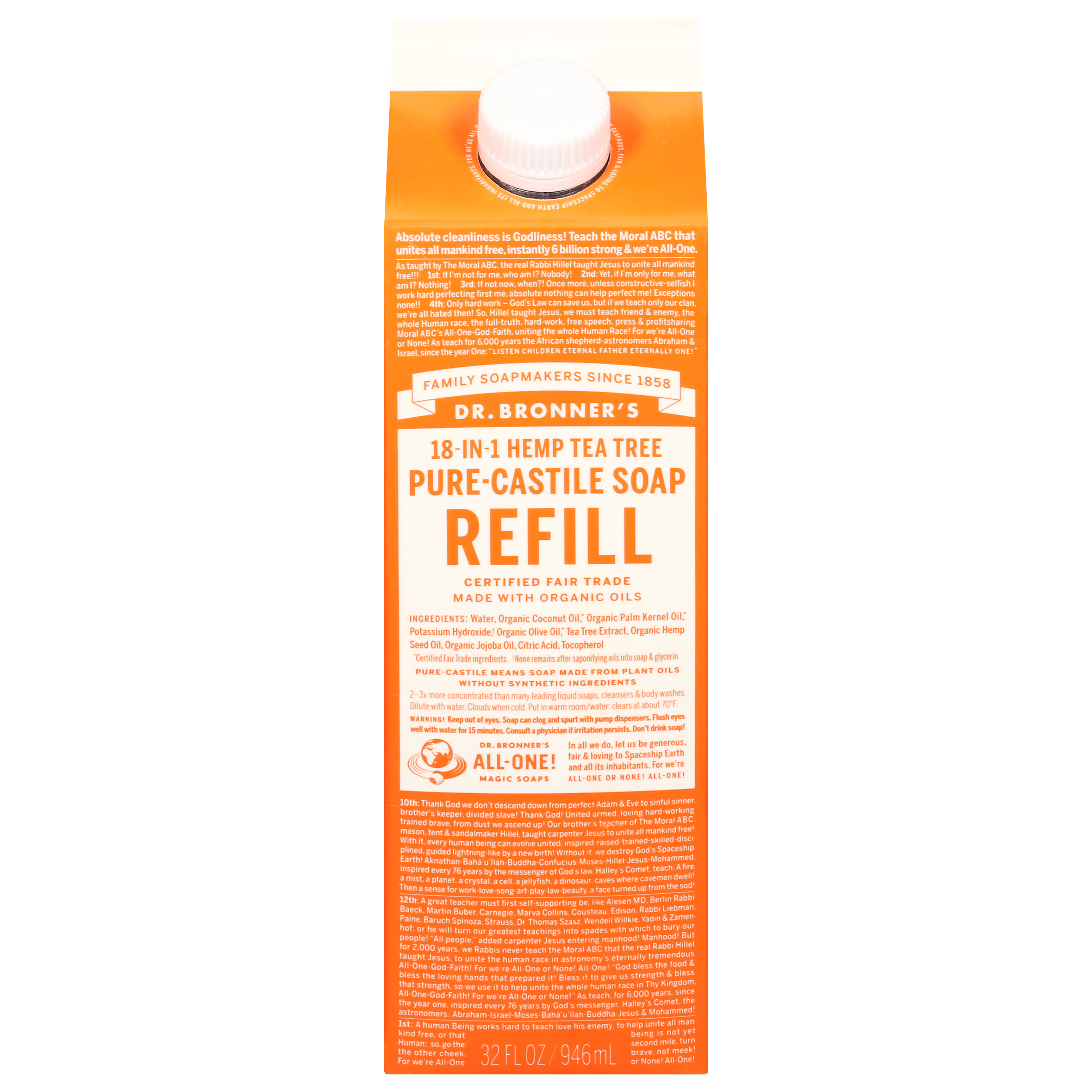 Dr. Bronner's Pure-Castile 18-In-1 Refill Hemp Tea Tree Soap