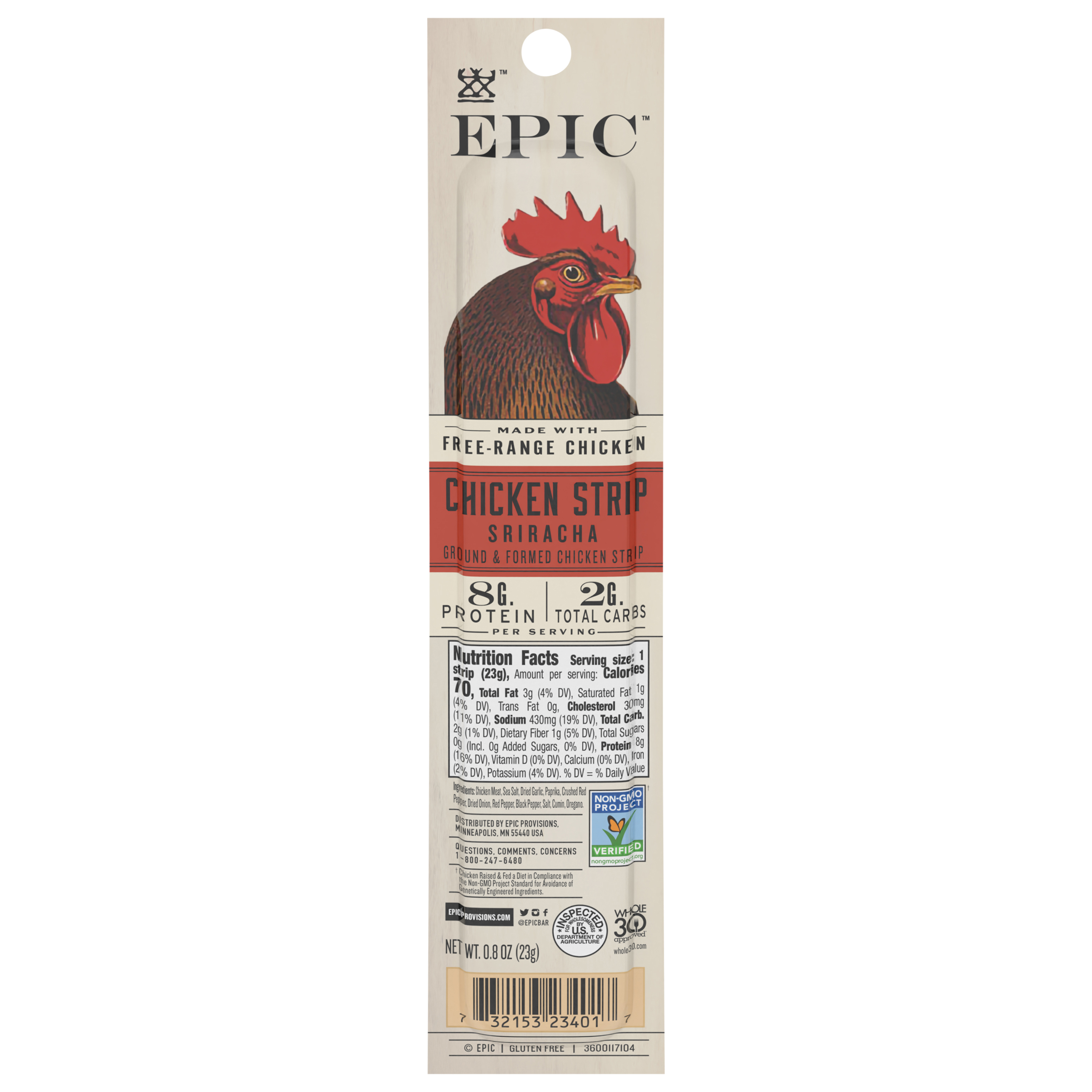 EPIC Chicken Sriracha Snack Strip, Keto Friendly, Whole30