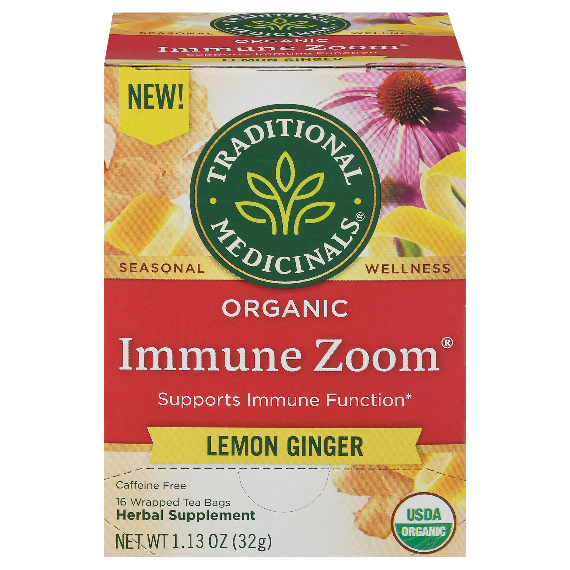 Traditional Medicinals Organic Immune Zoom Lemon Ginger Herbal Supplement
