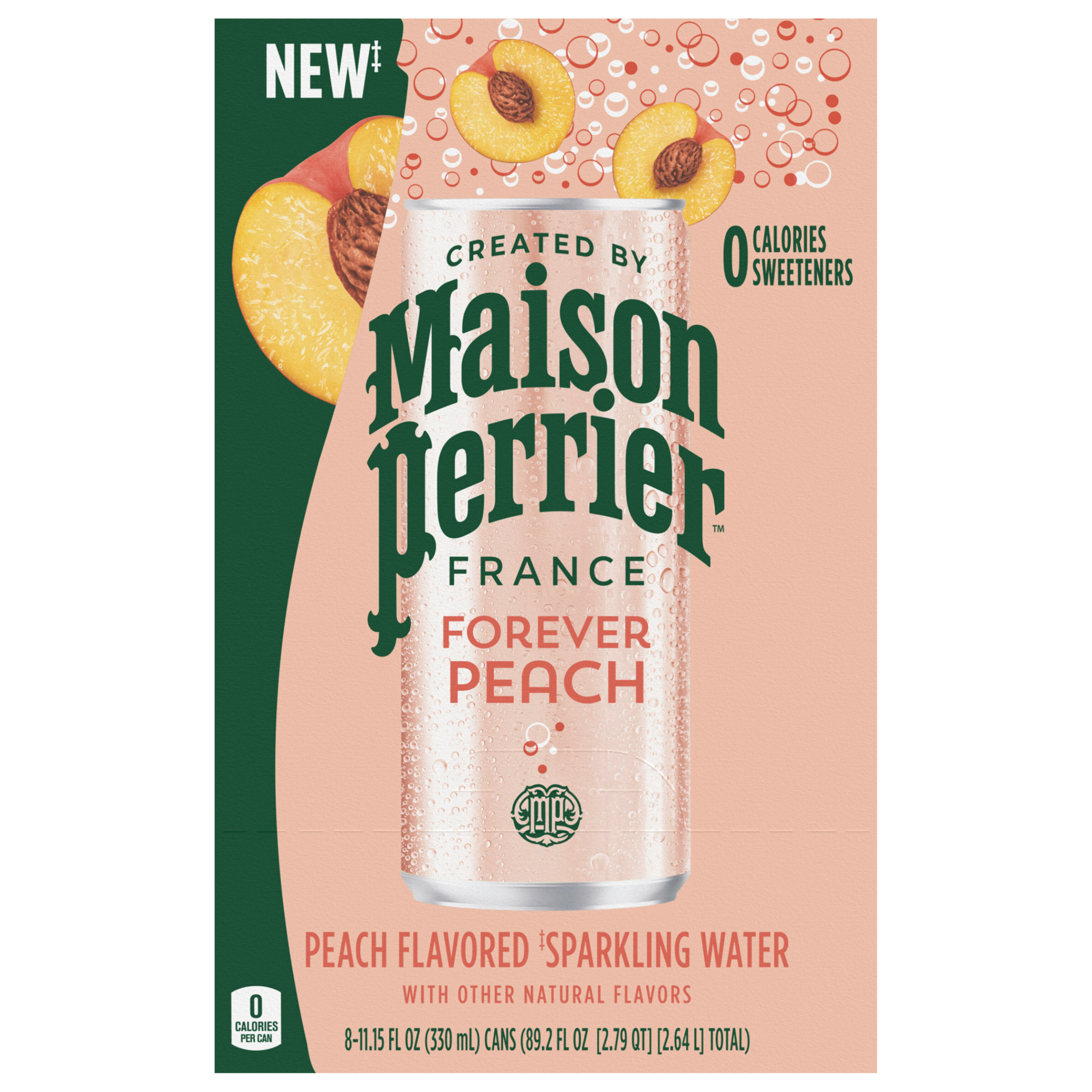 Maison Perrier Forever Peach Flavored Sparkling Water, 11.15 FL OZ Cans,
