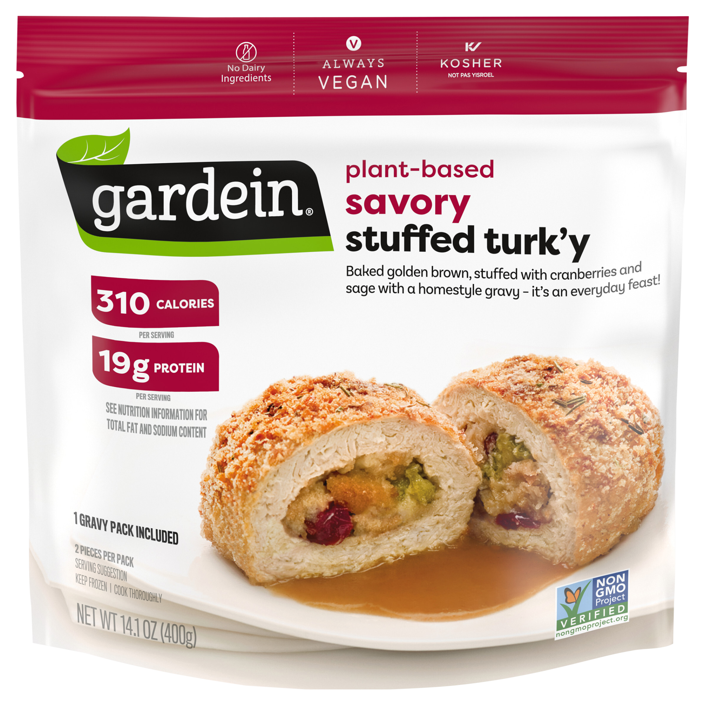 GARDEIN Plant-Based Savory Stuffed Turk'y, Vegan, Frozen,