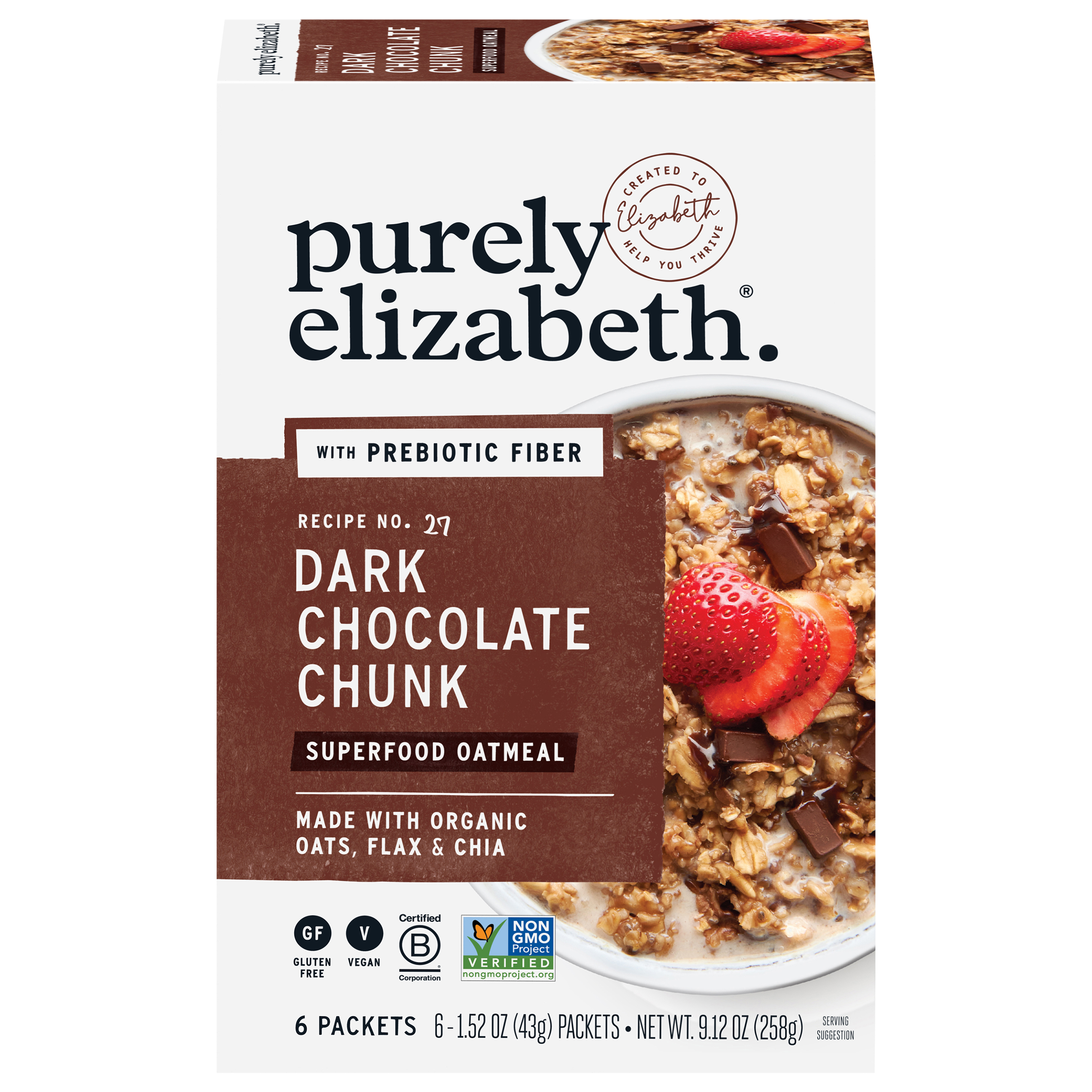 Purely Elizabeth Dark Chocolate Chunk Superfood Oatmeal with Prebiotic Fiber Multipack