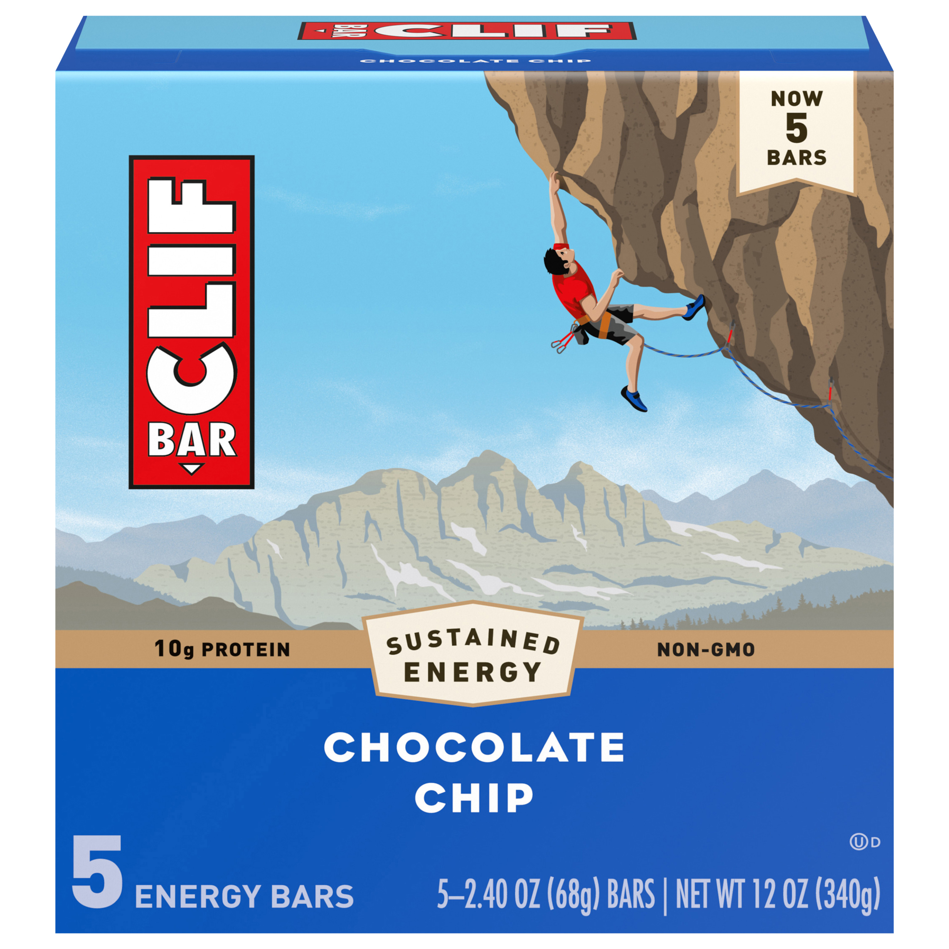 CLIF BAR - Chocolate Chip - Made with Organic Oats - Energy Bars - Non-GMO - Plant Based Protein Bars (5 Pack)