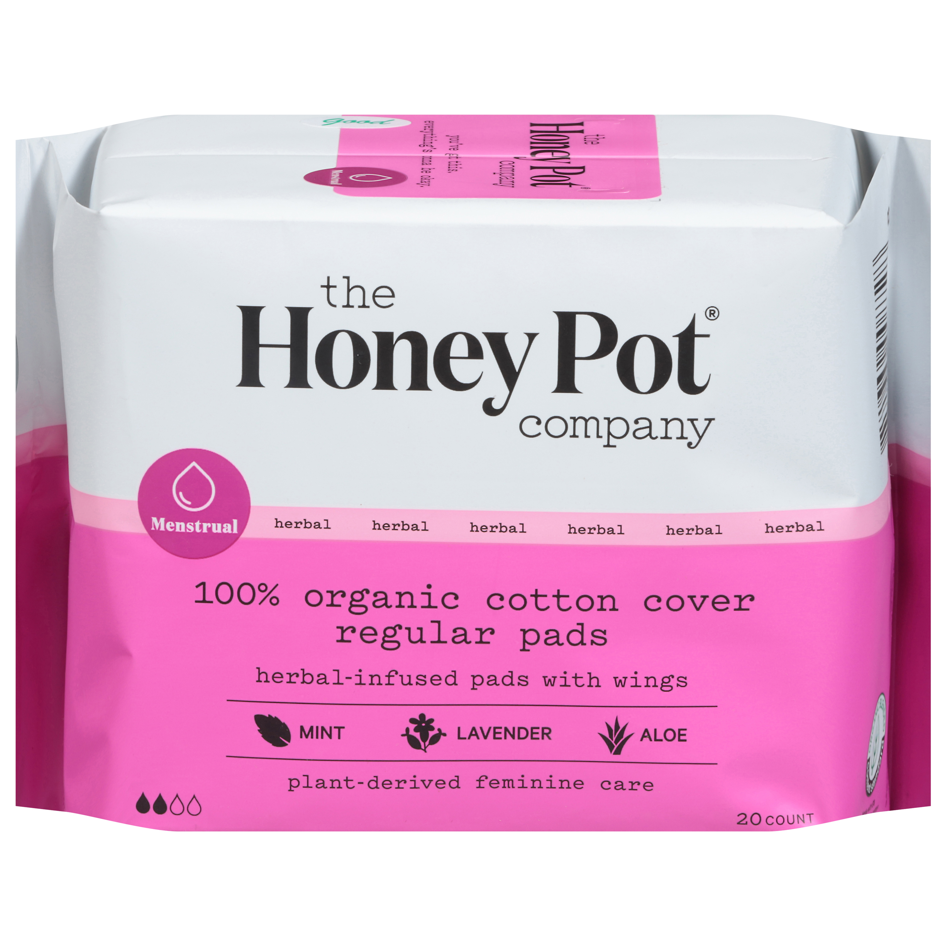 The Honey Pot Company 100% Organic Cotton Cover Regular Herbal-Infused Pads with Wings