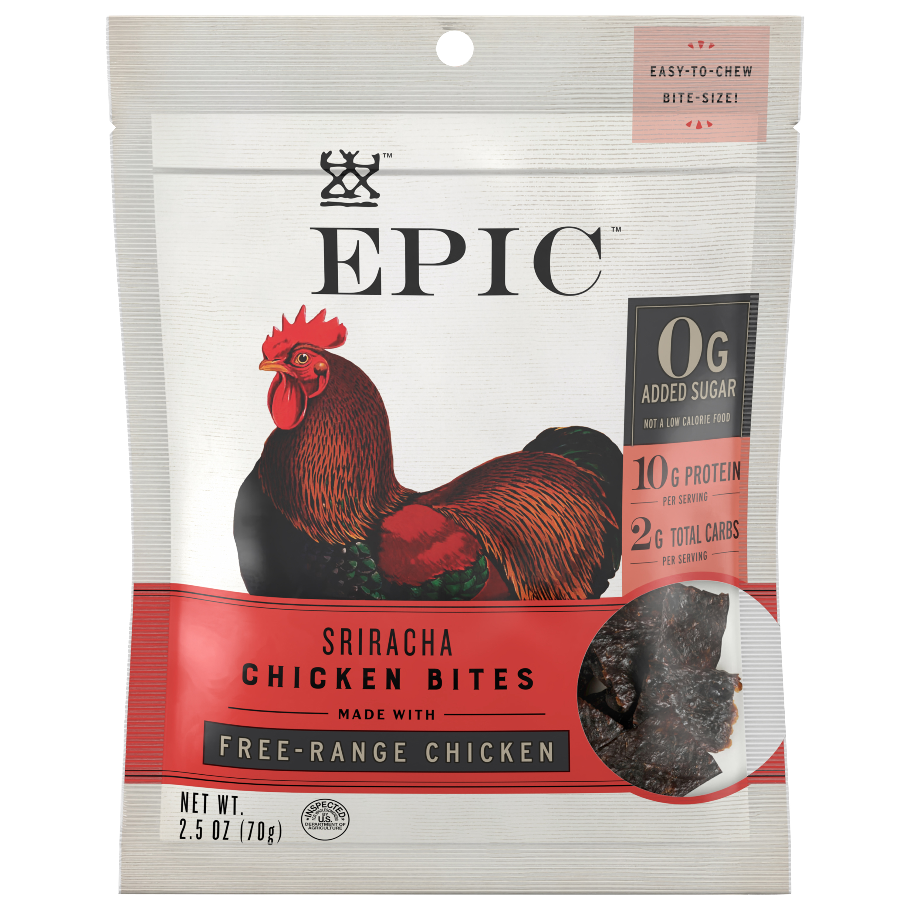 EPIC Sriracha Chicken Bites, Keto and Paleo Friendly, Gluten Free, 10g Protein,