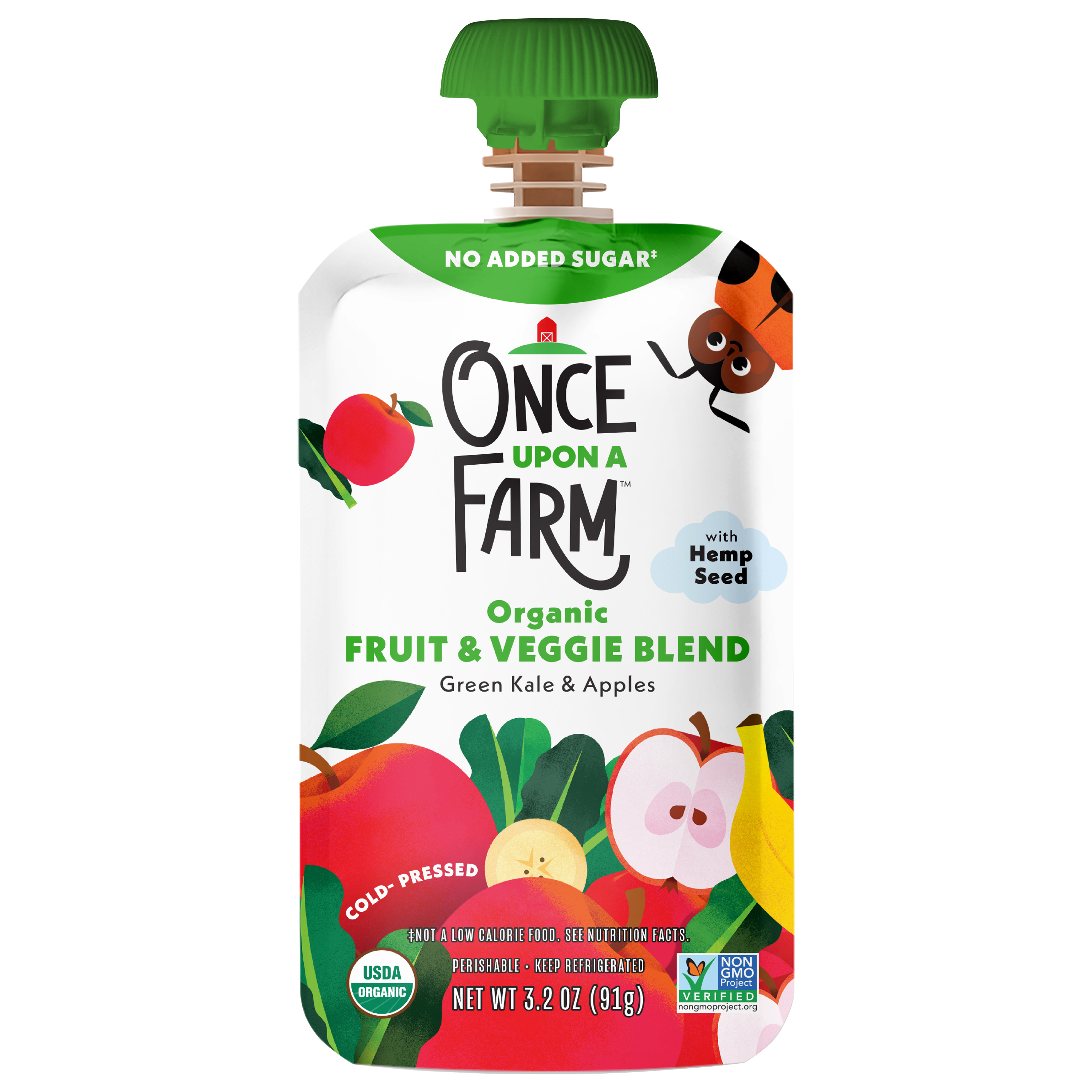 Once Upon a Farm Green Kale & Apples, Organic Kids Snack Pouch,