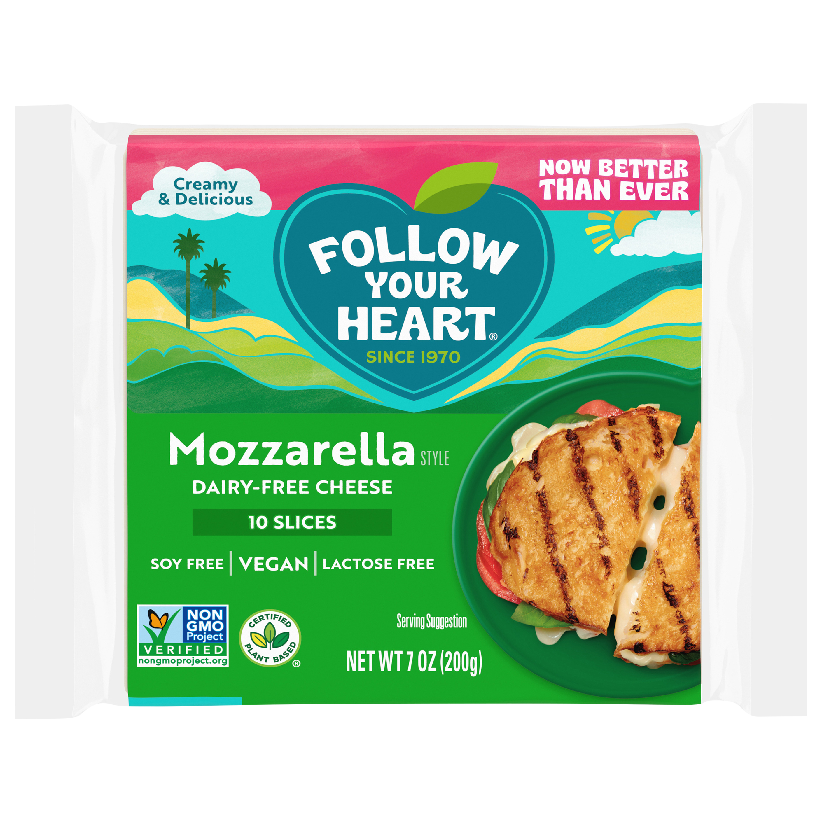 Follow Your Heart Dairy Free Cheese, Mozzarella Style Slices, Vegan, Gluten Free, 10 Ct, 7 OZ Pack