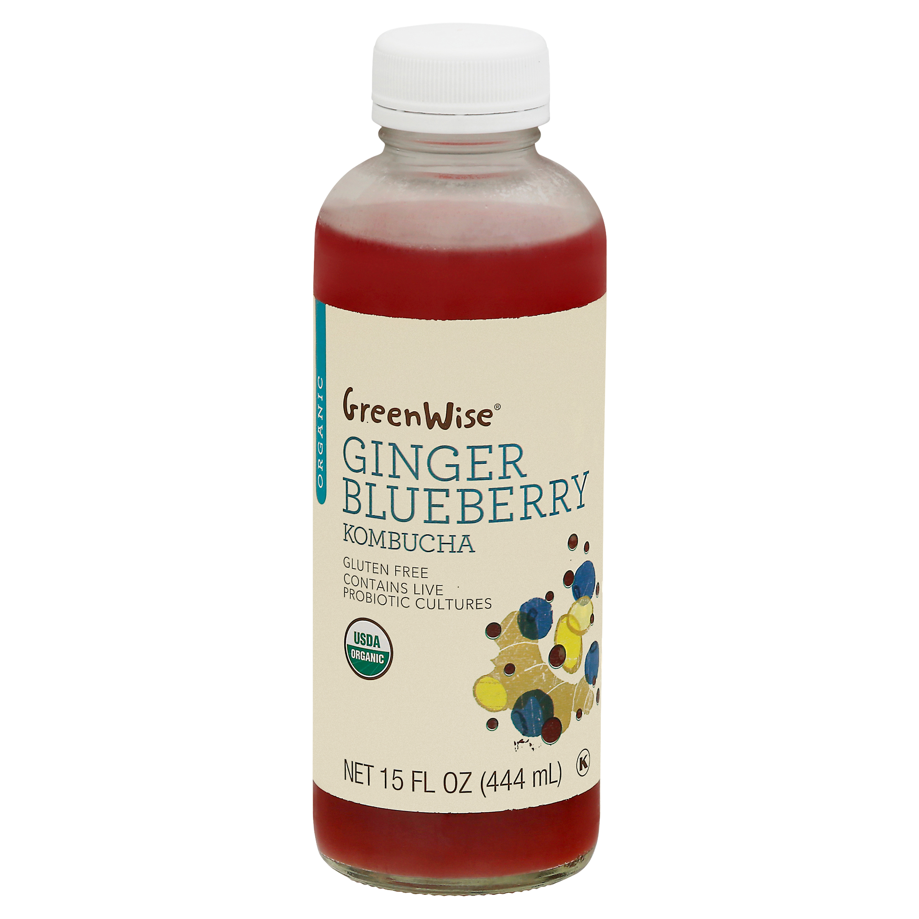 Greenwise Organic Ginger Blueberry Kombucha 15 fl oz Bottle