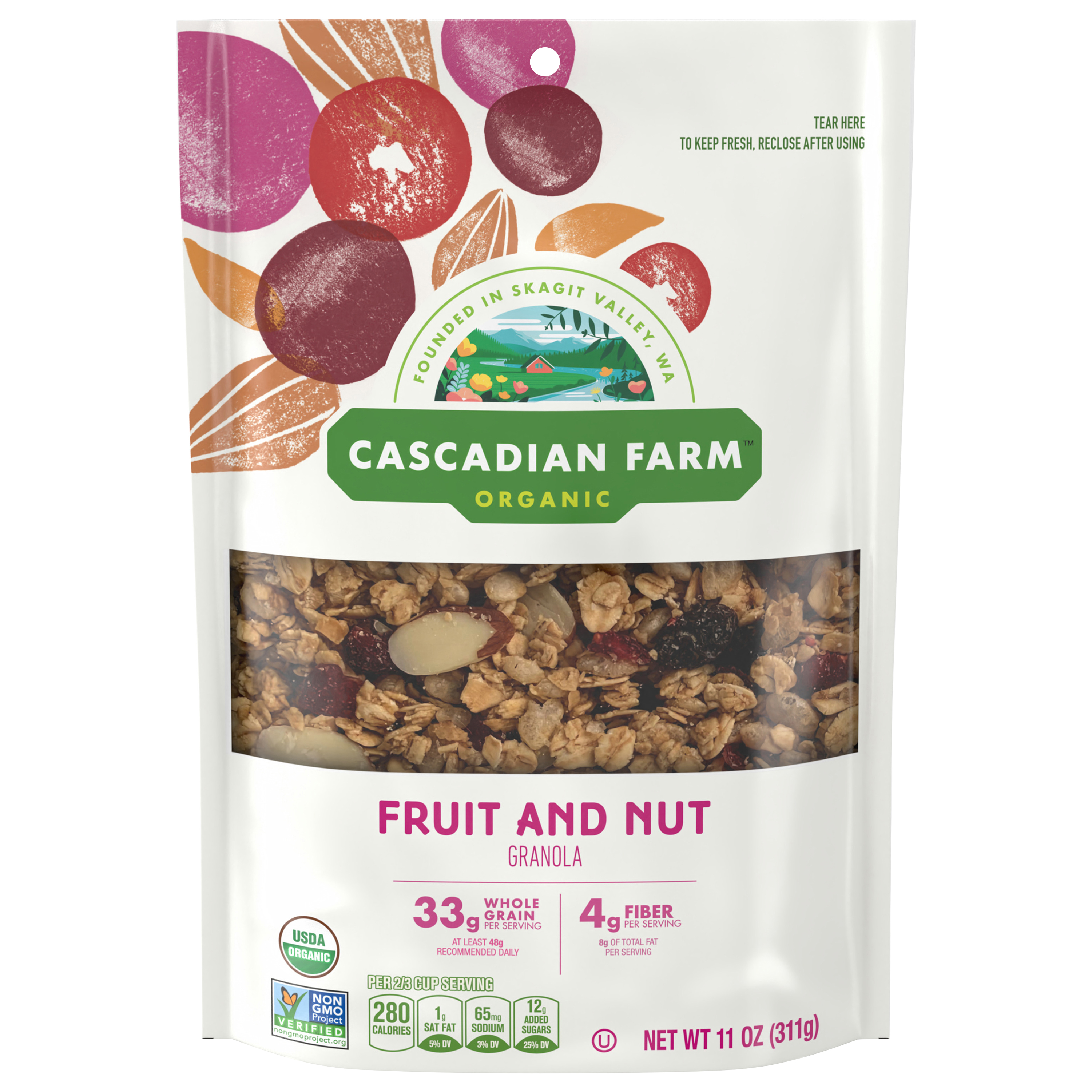 Cascadian Farm Organic Granola, Fruit and Nut Cereal, Resealable Pouch, 11 oz.