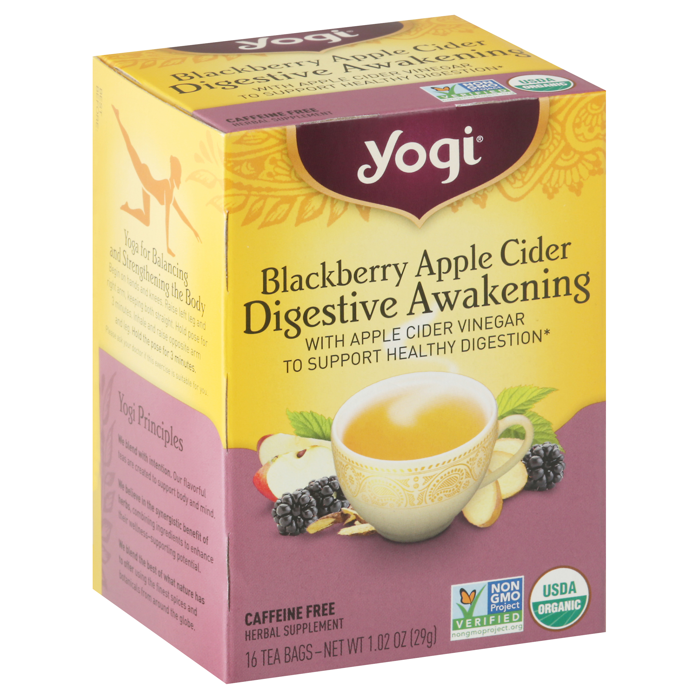 Yogi Tea Bags Digestive Awakening Blackberry Apple Cider Herbal Supplement