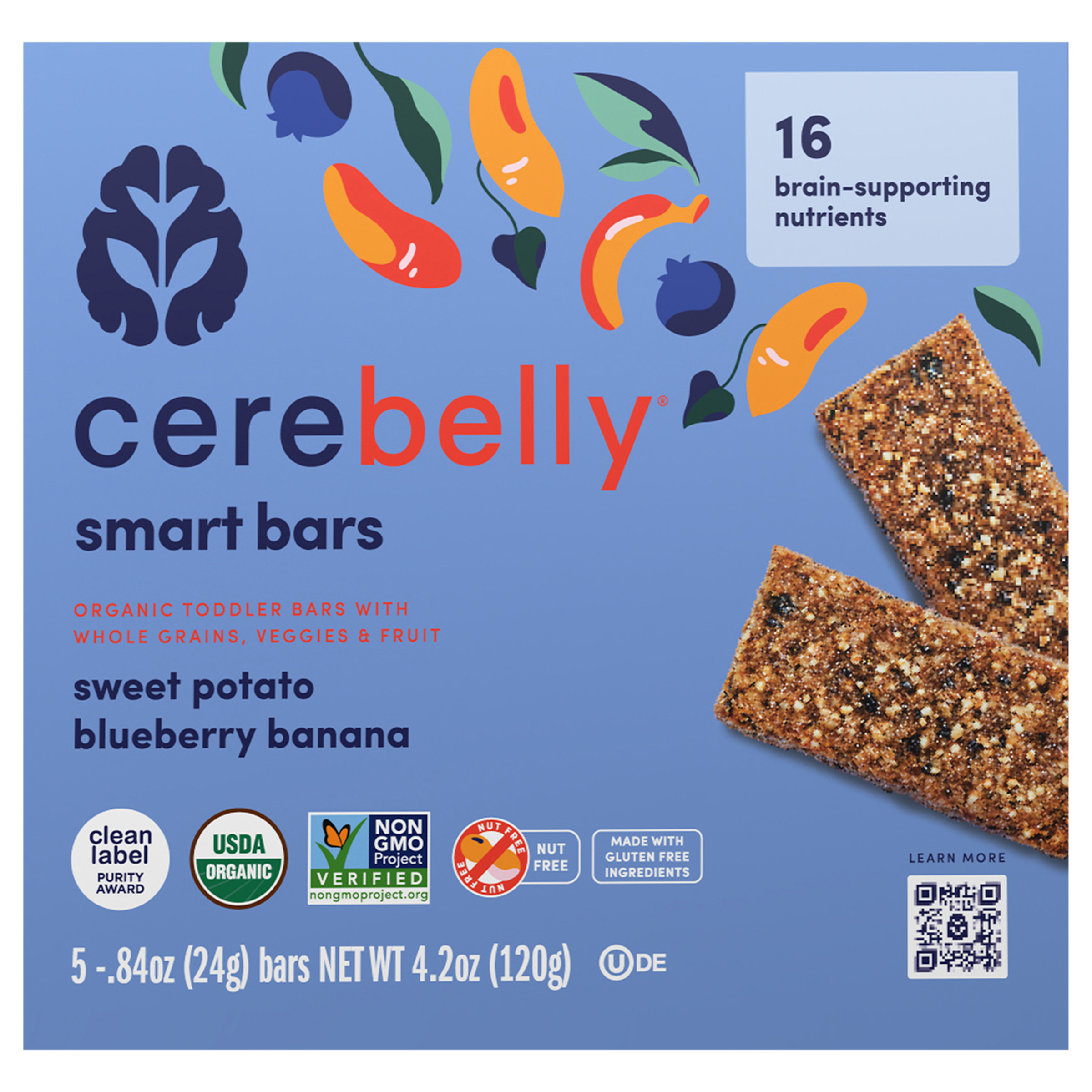 Cerebelly Organic Toddler Blueberry Banana Sweet Potato Smart Snack Bars