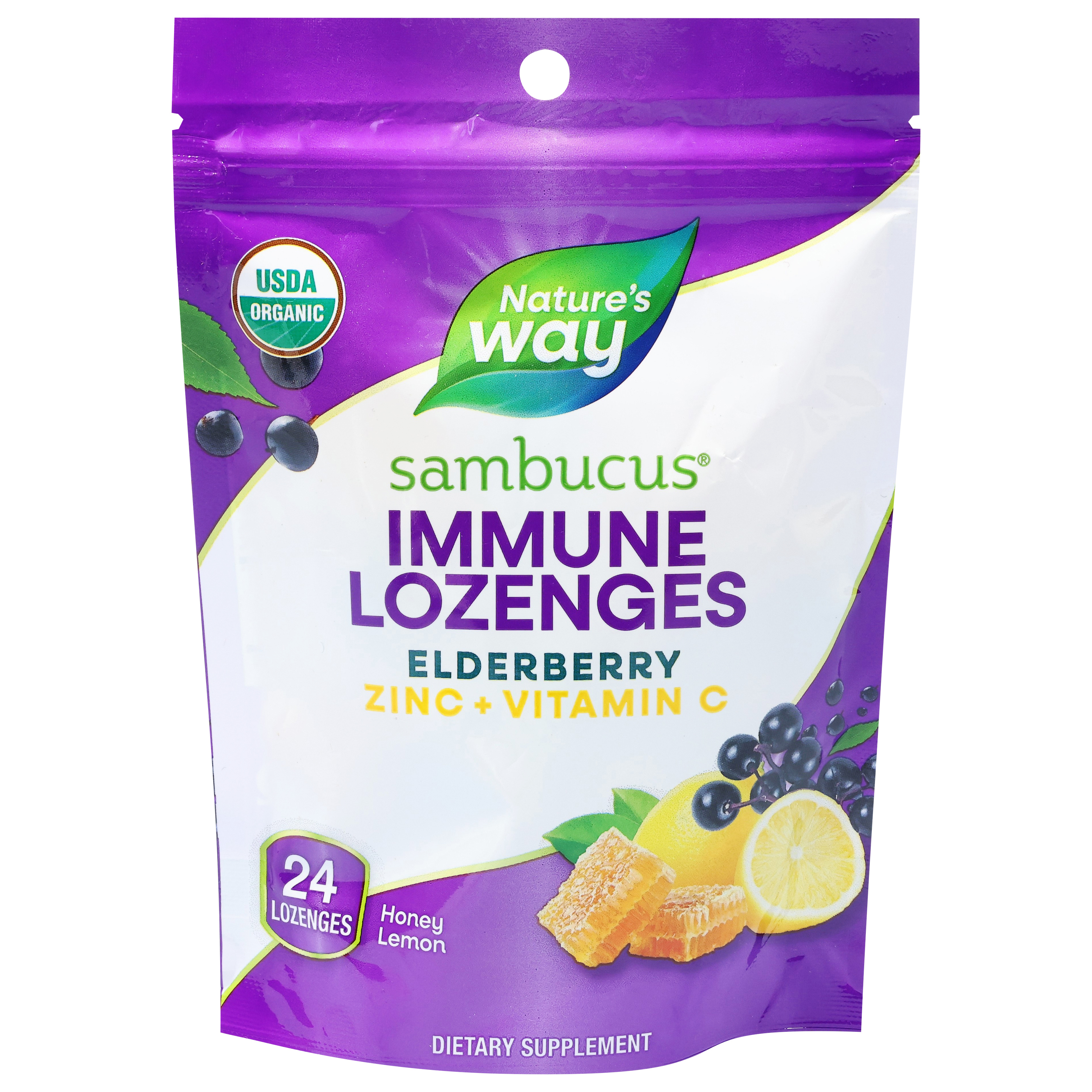 Nature's Way Elderberry Honey Lemon Immune Lozenges 24 Lozenges