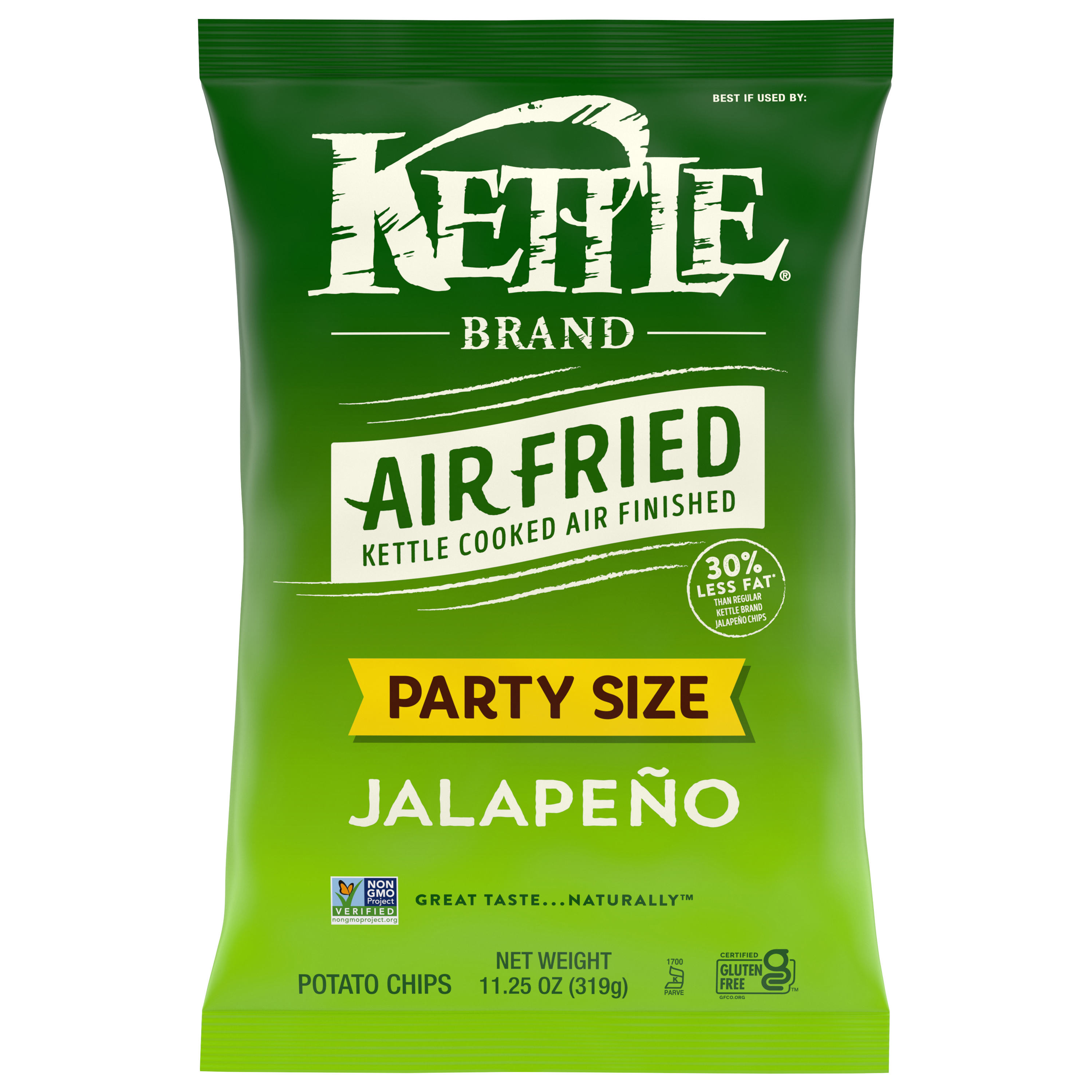 Kettle Brand Potato Chips, Air Fried Jalapeno Kettle Chips, 11.25 Ounce Party Size Bag